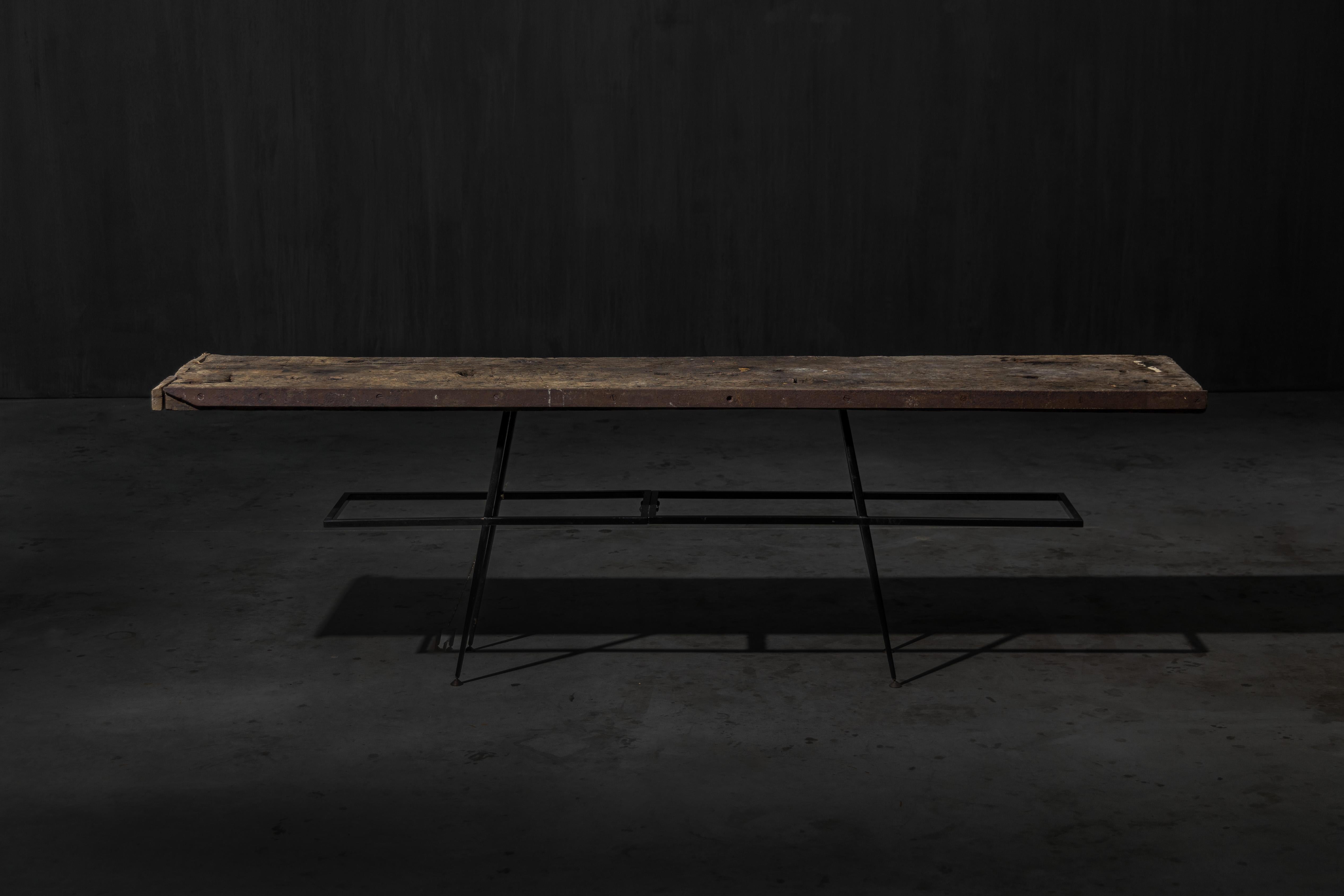 French Industrial Wabi Sabi Console Table, France, 21st Century For Sale