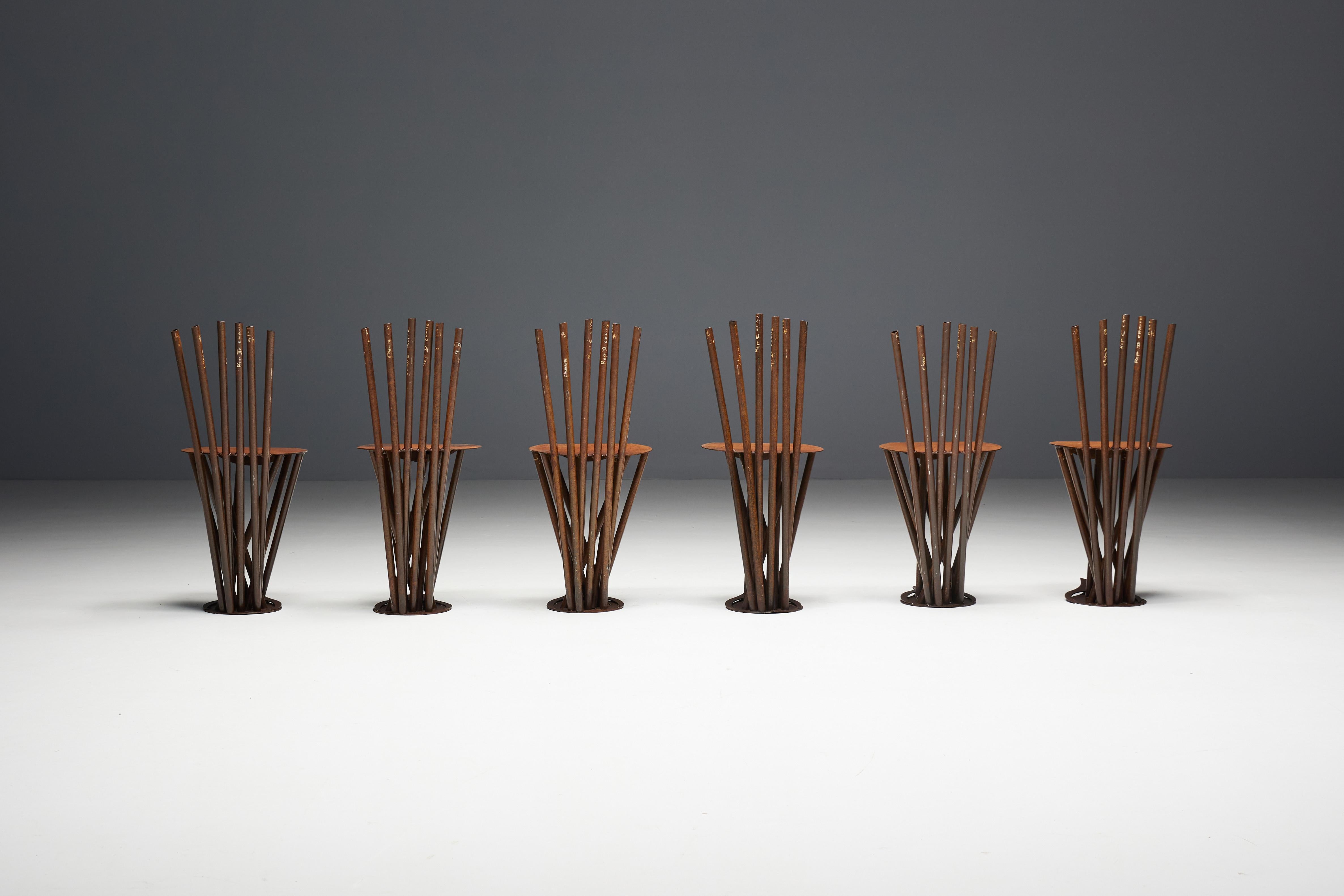 Steel Industrial Wabi Sabi Primitive Chairs, France, 1950s For Sale