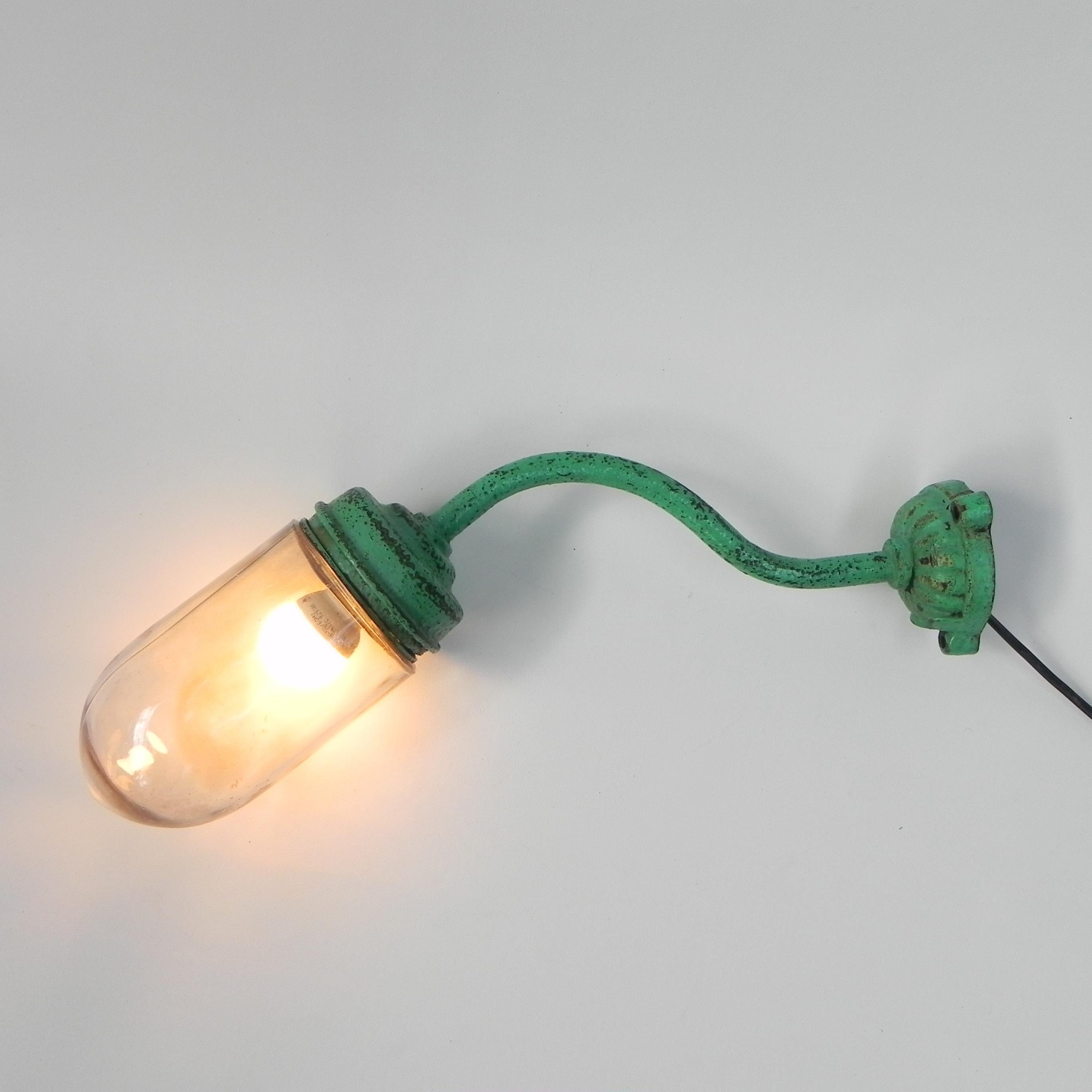 French Industrial wall lamp, cast iron, glass For Sale