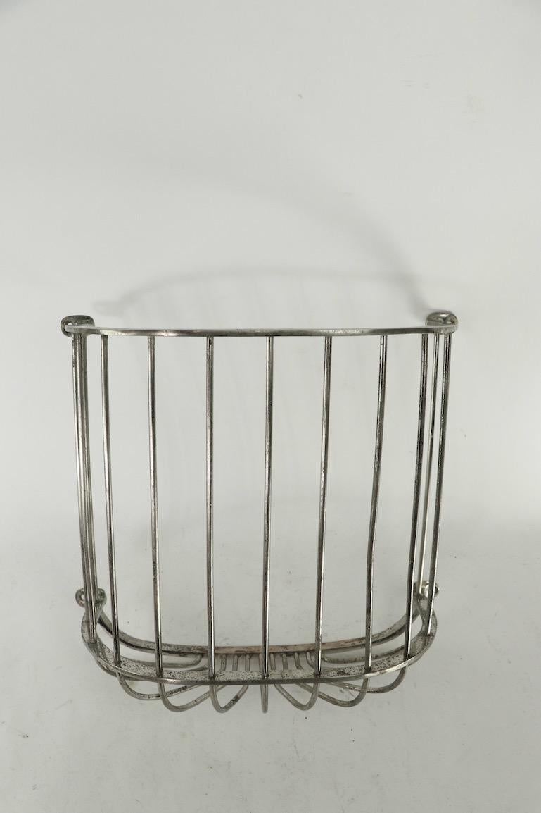 American Industrial Wall Mount Nickel-Plated Towel Basket Attributed to Brasscrafter