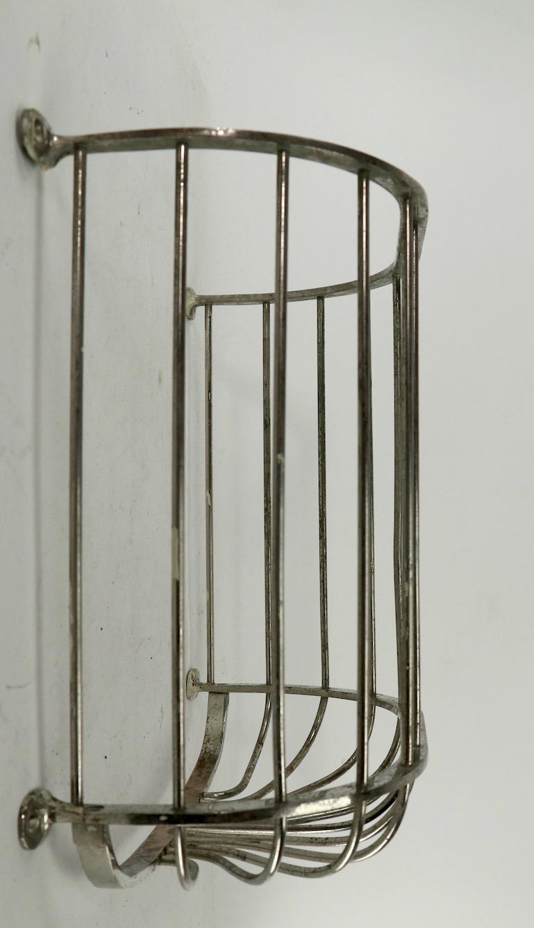 Industrial Wall Mount Nickel-Plated Towel Basket Attributed to Brasscrafter In Good Condition In New York, NY