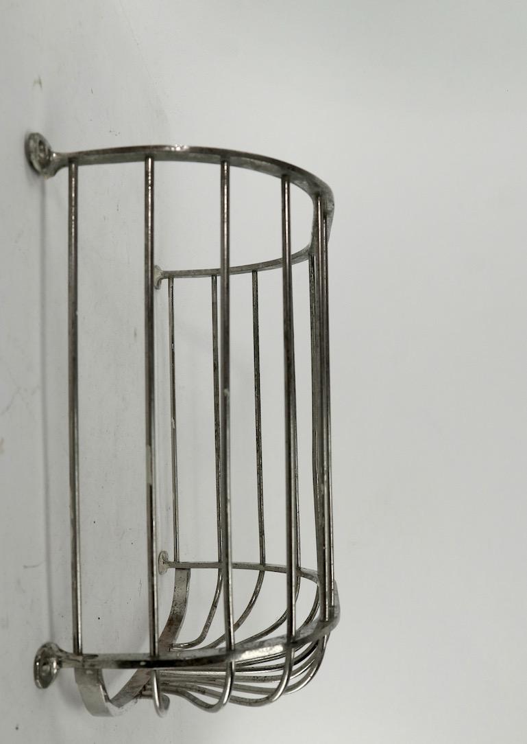 20th Century Industrial Wall Mount Nickel-Plated Towel Basket Attributed to Brasscrafter