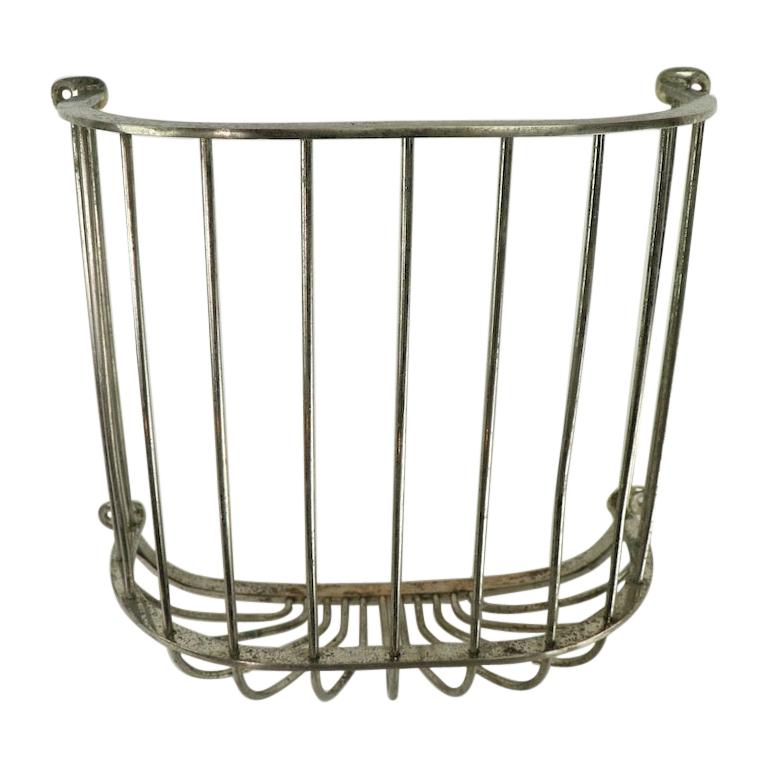 Industrial Wall Mount Nickel-Plated Towel Basket Attributed to Brasscrafter