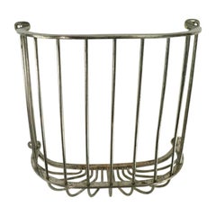 Antique Industrial Wall Mount Nickel-Plated Towel Basket Attributed to Brasscrafter