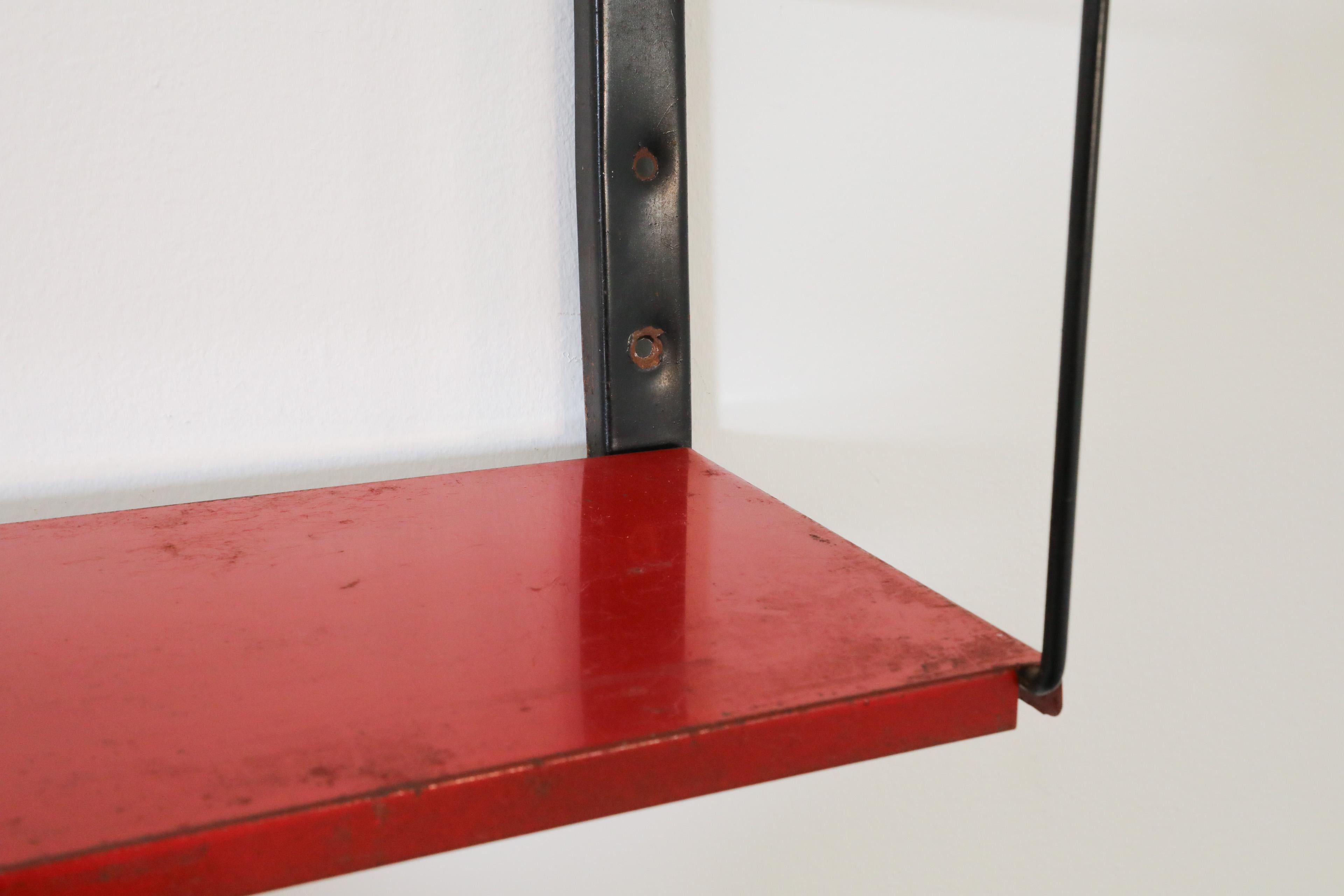 Industrial Wall Mount Shelving with Gray and Red Shelves For Sale 2