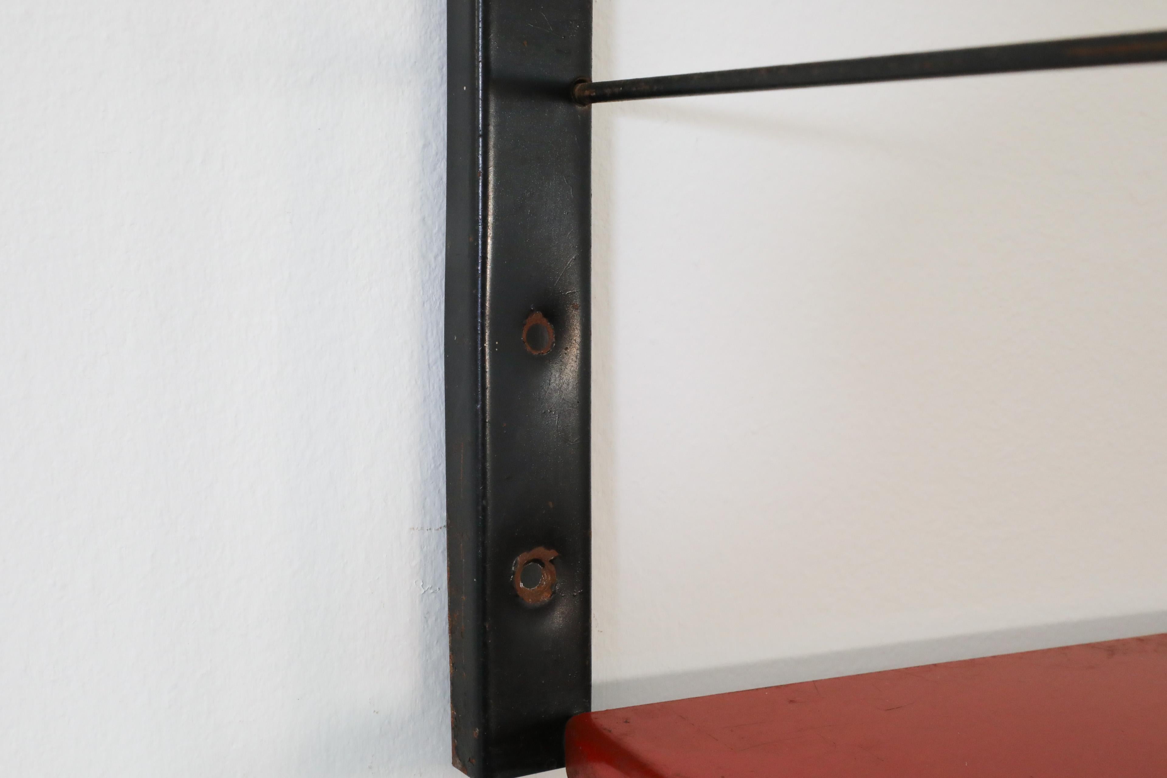 Industrial Wall Mount Shelving with Gray and Red Shelves For Sale 1