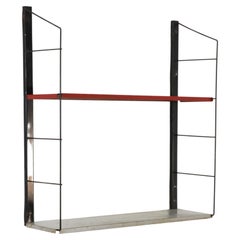 Used Industrial Wall Mount Shelving with Gray and Red Shelves