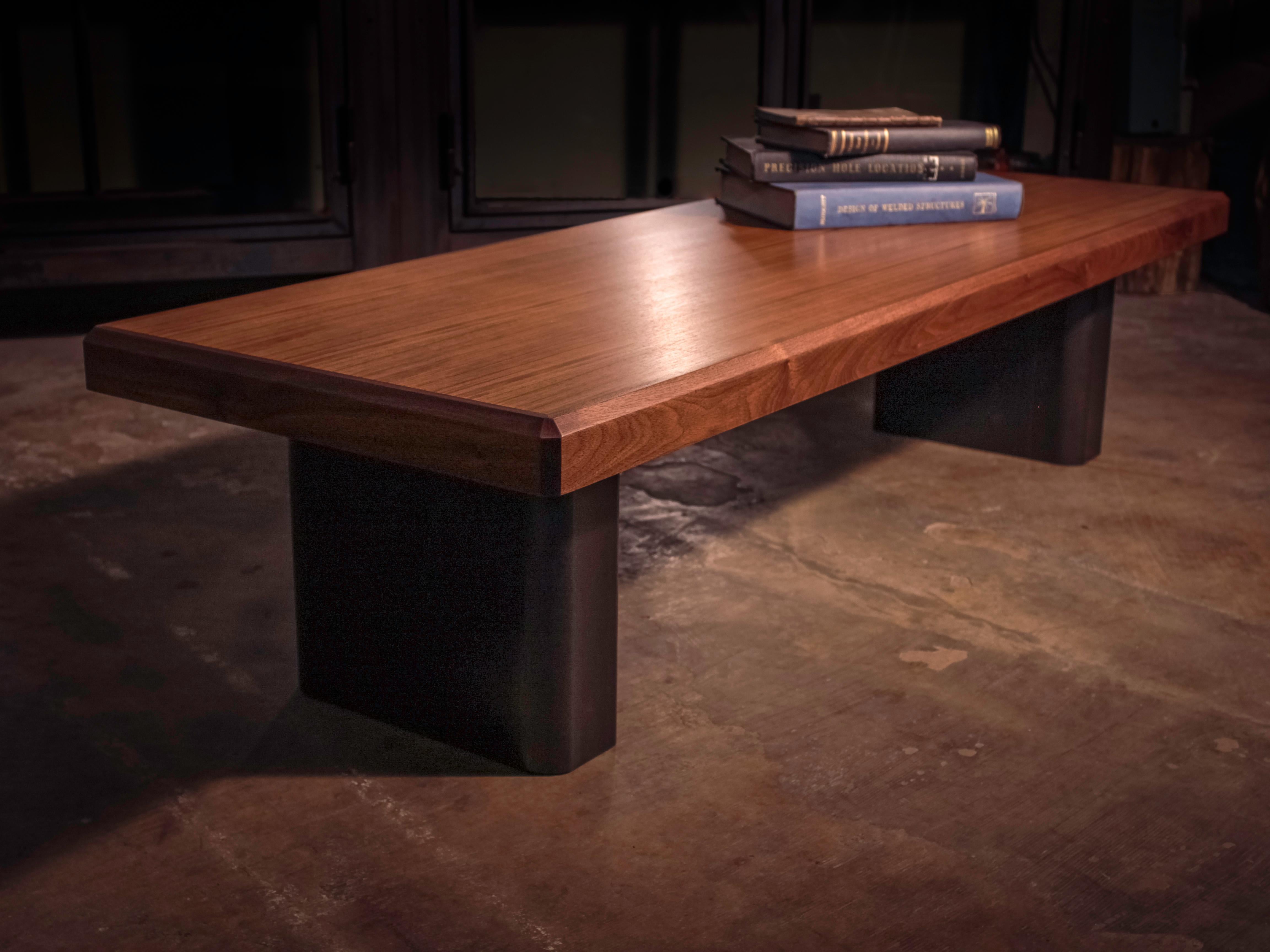 Industrial Walnut and Blackened Steel Table In New Condition For Sale In Treadwell, NY