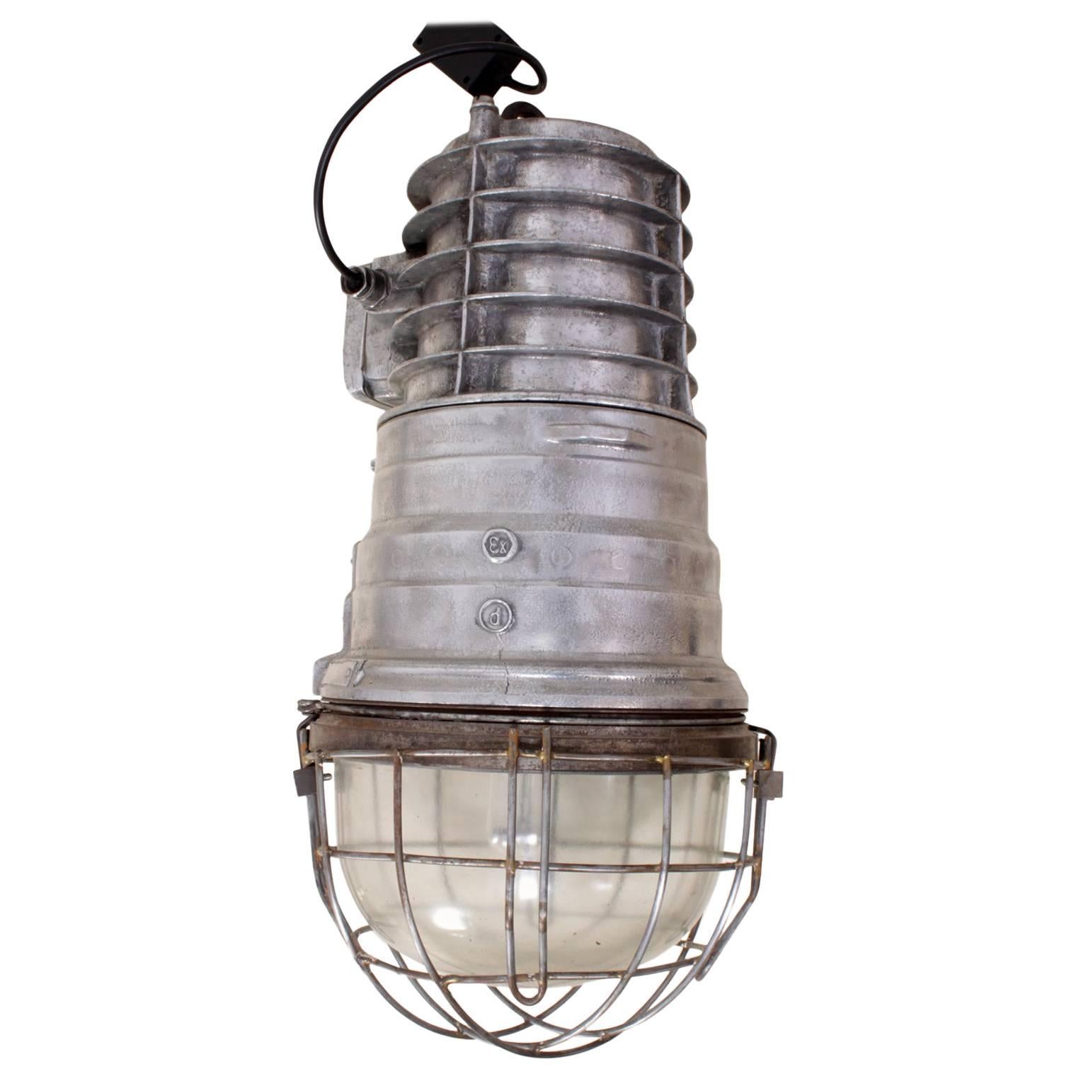 Industrial Warehouse Light in Polished Aluminium, circa 1950 For Sale