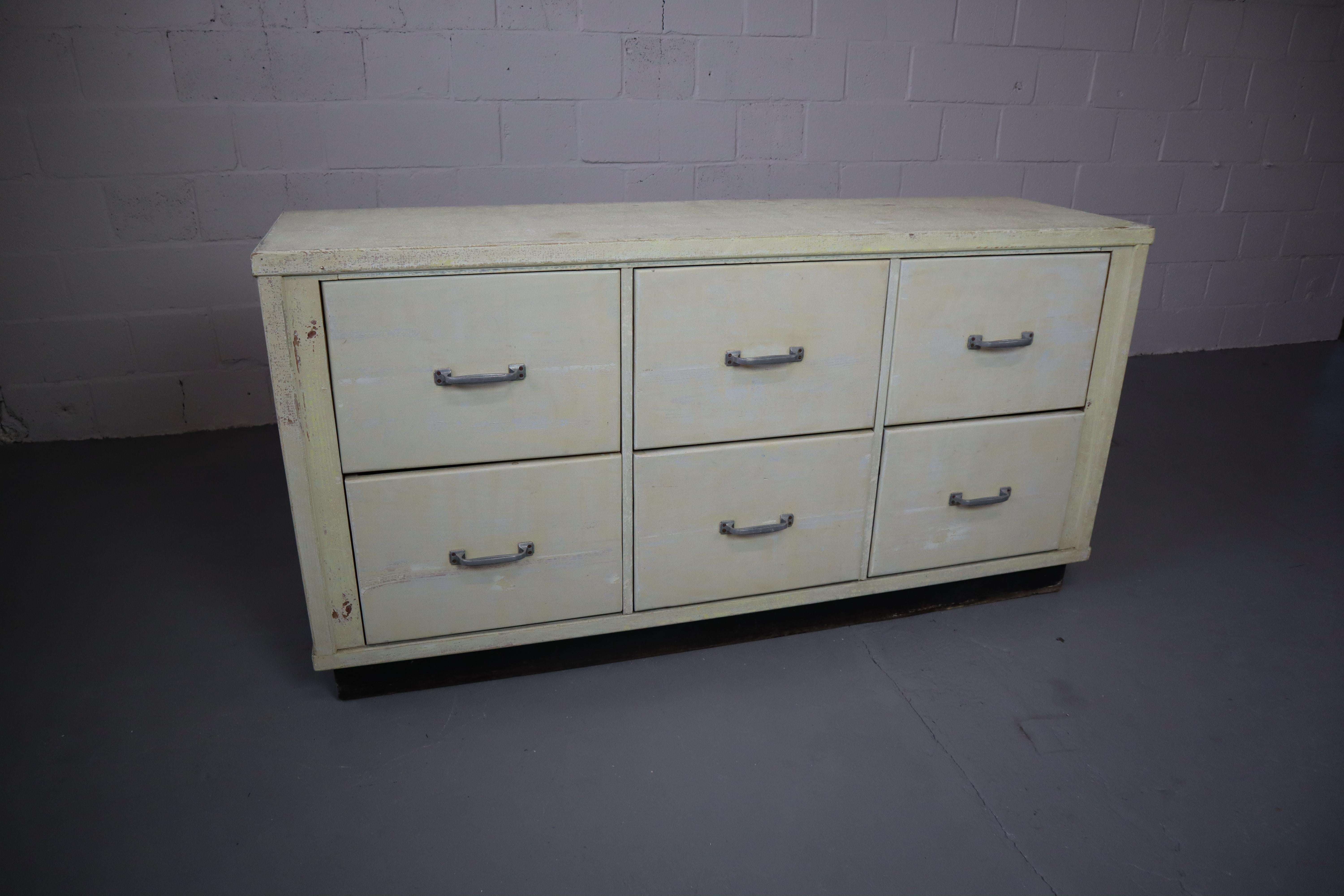 Mid-20th Century Industrial Weathered Bank of Drawers
