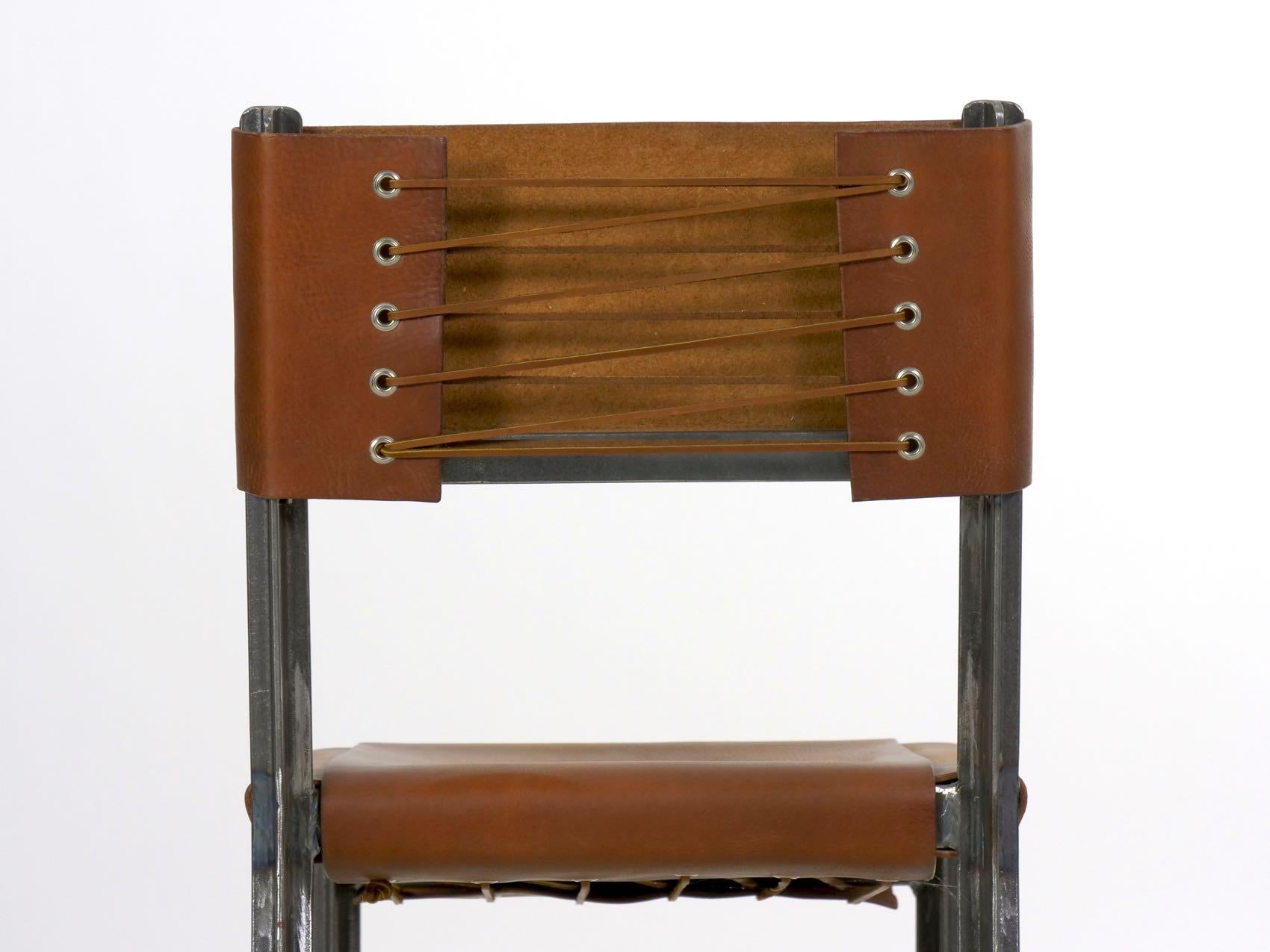Industrial Welded Steel and Leather Accent Side Chair 6