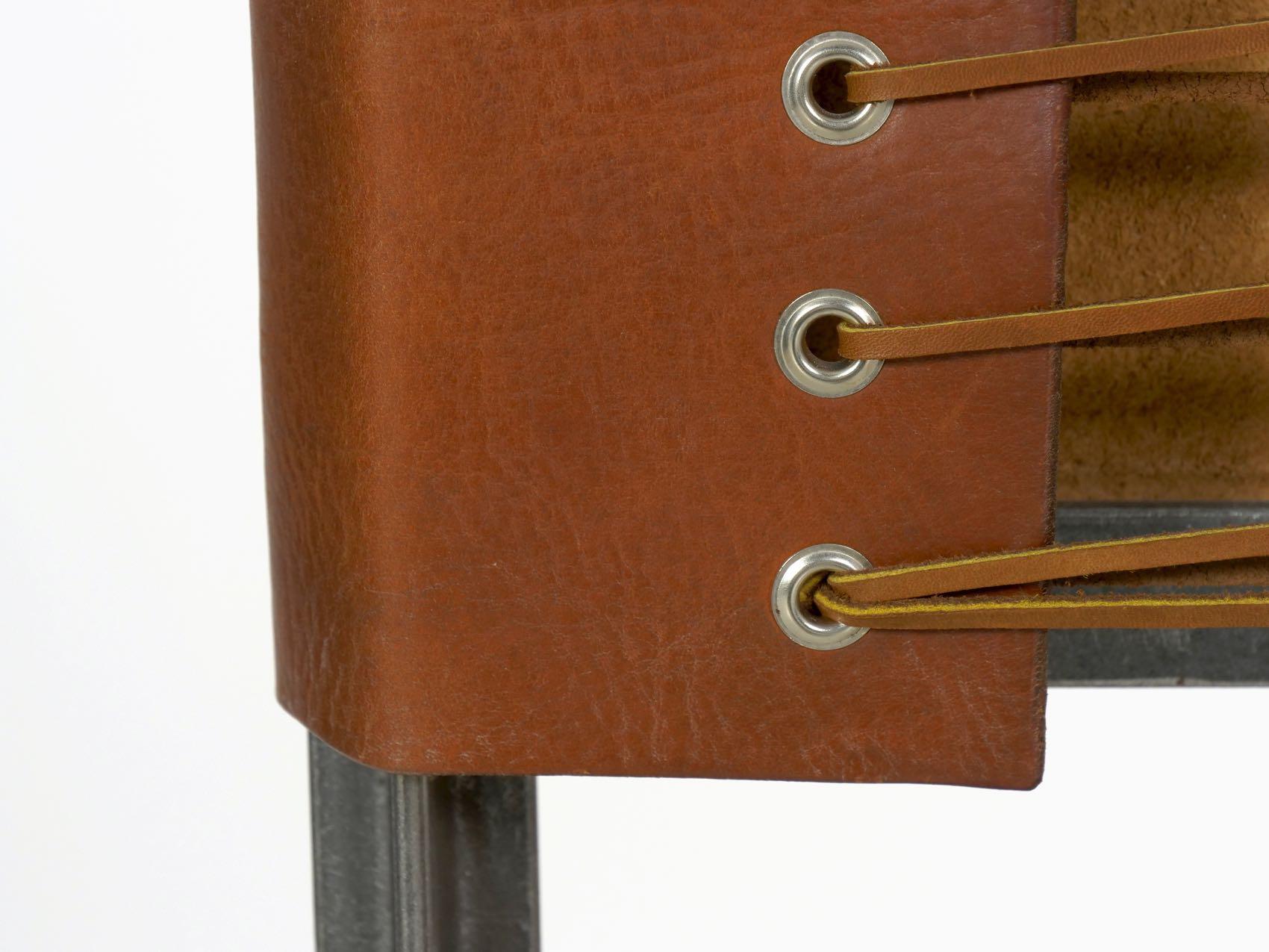 Industrial Welded Steel and Leather Accent Side Chair 8