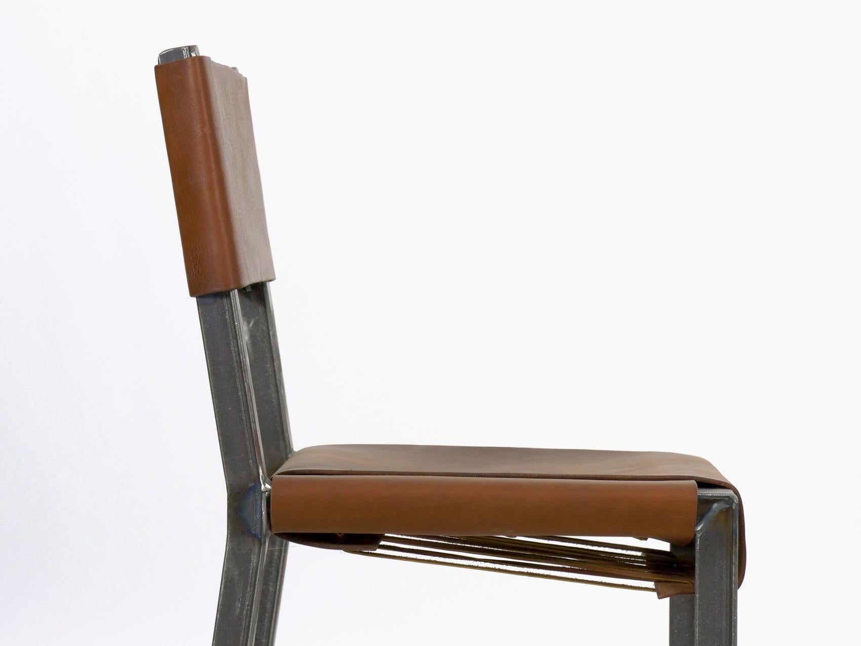 Industrial Welded Steel and Leather Accent Side Chair 9