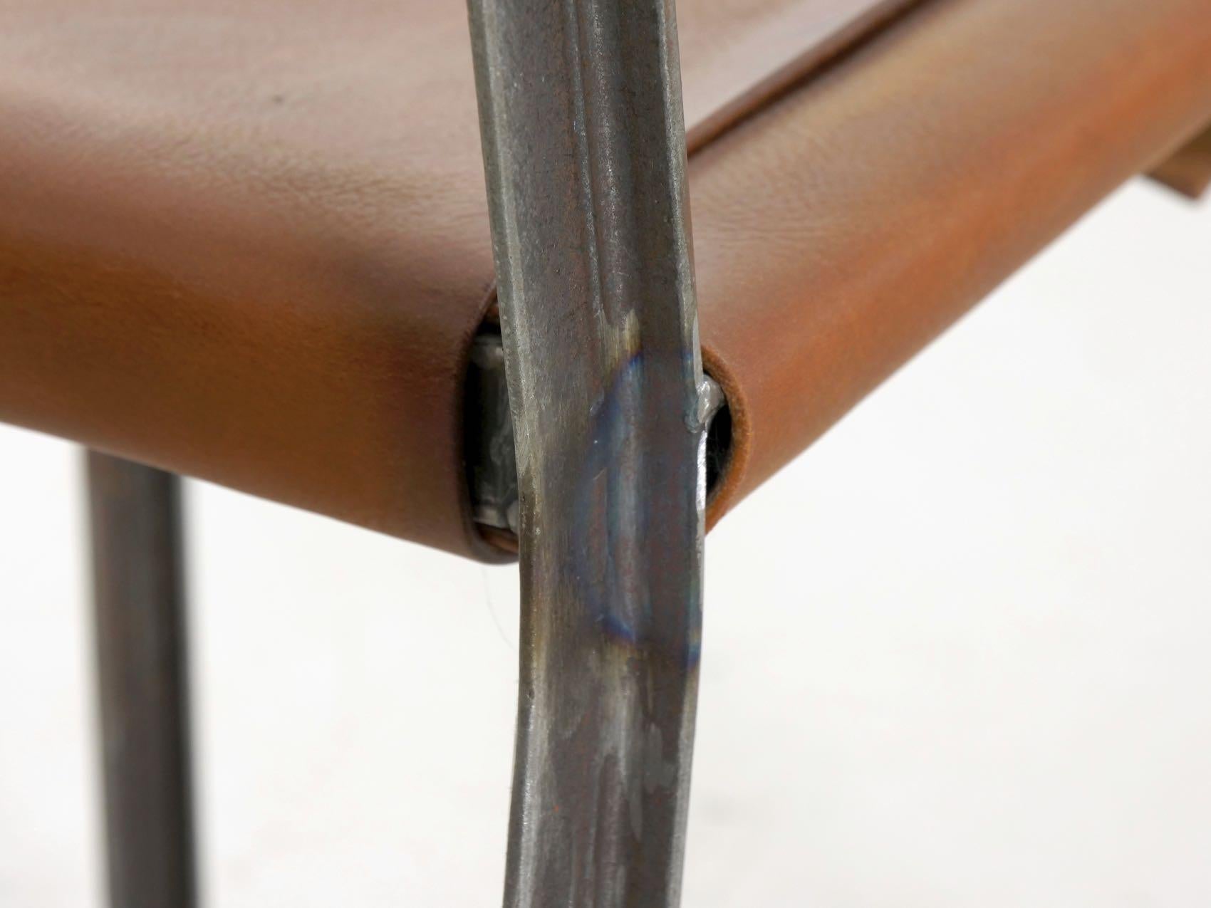 Industrial Welded Steel and Leather Accent Side Chair 12