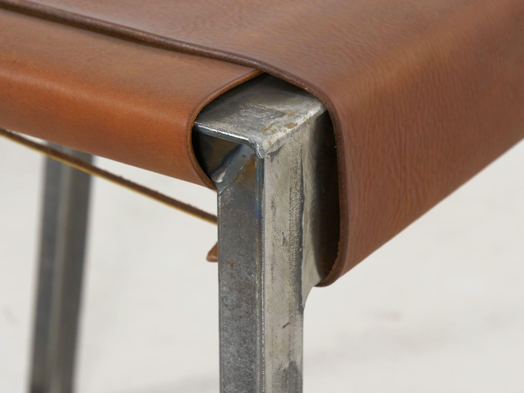 Industrial Welded Steel and Leather Accent Side Chair 13