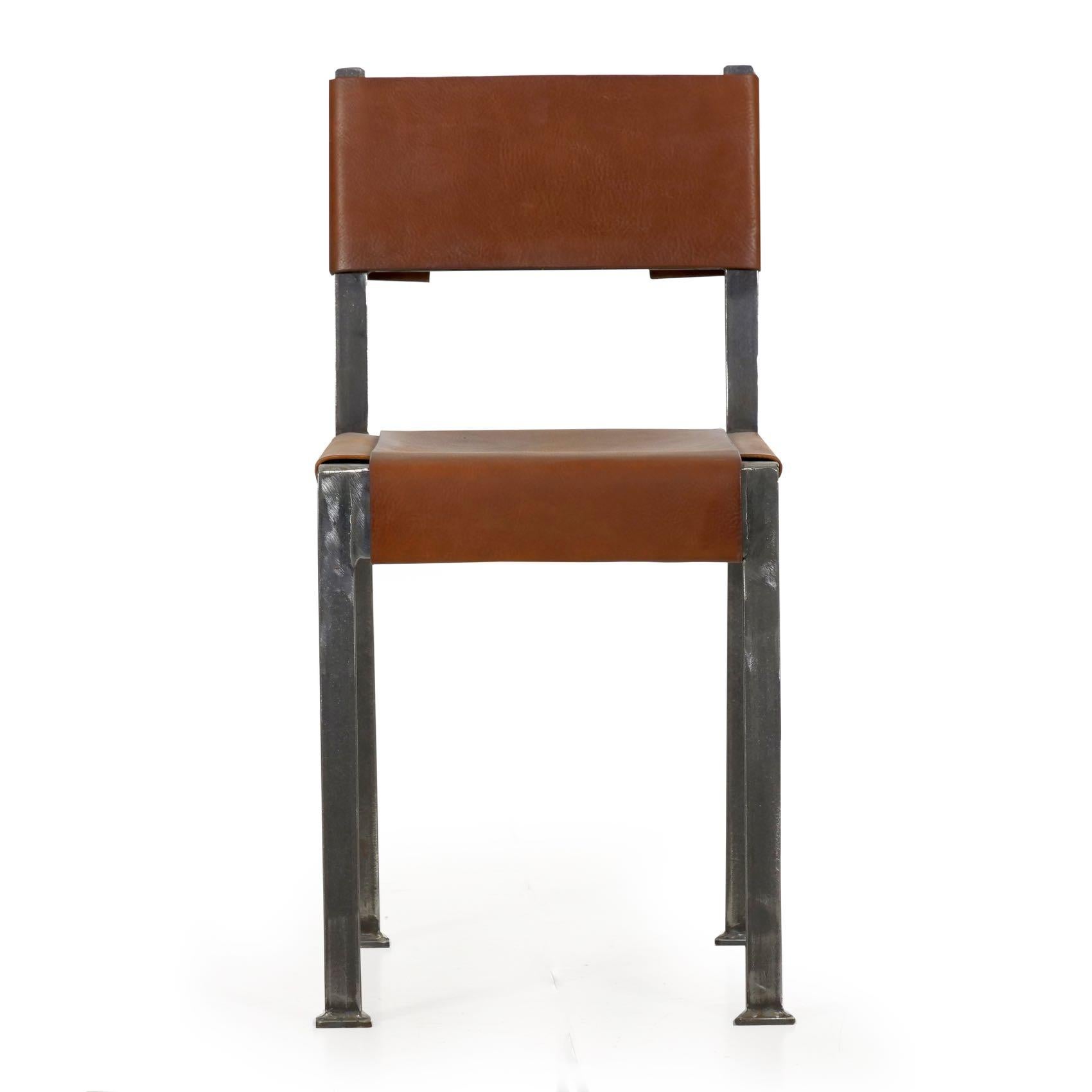 American Industrial Welded Steel and Leather Accent Side Chair