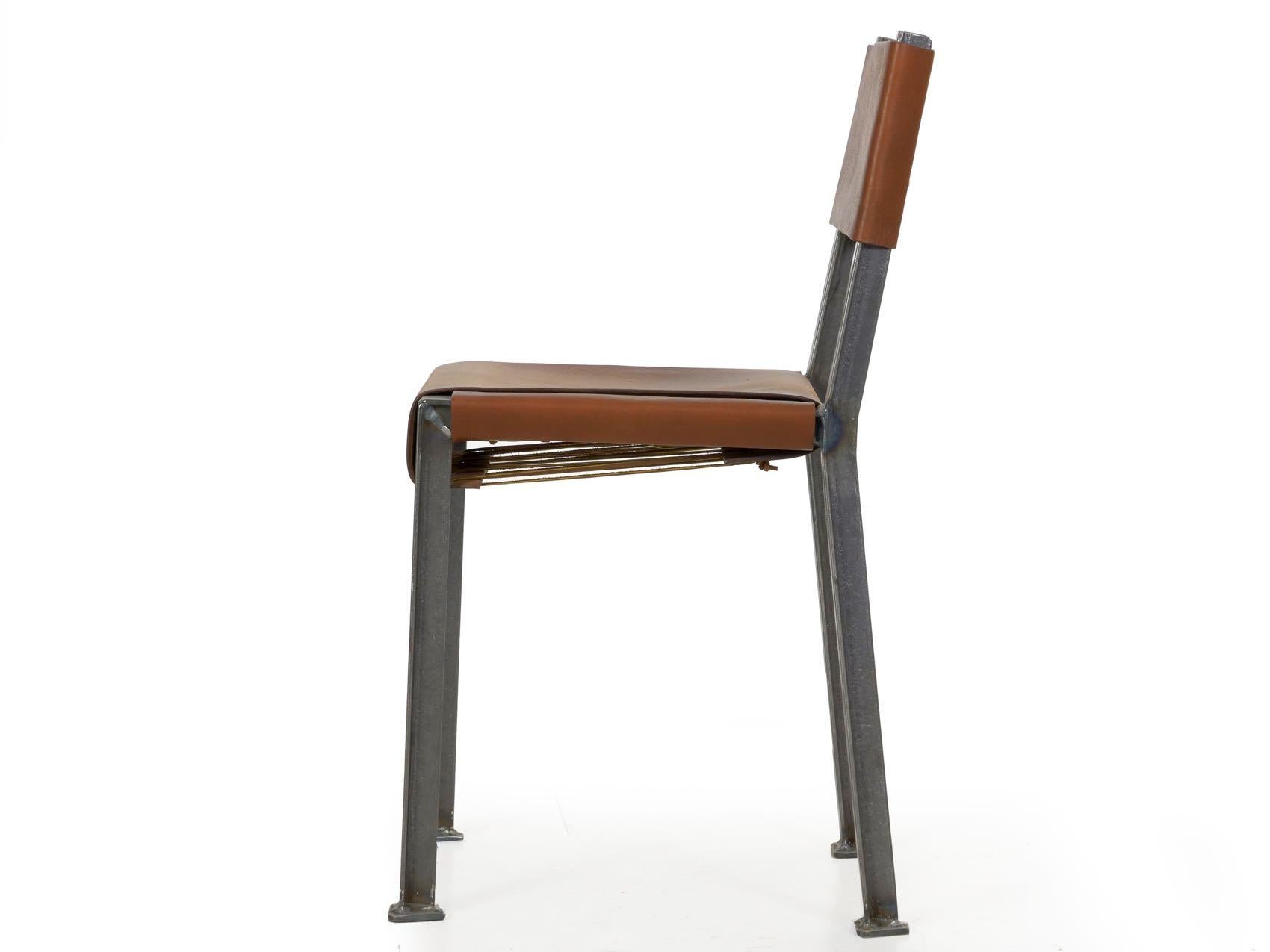 Contemporary Industrial Welded Steel and Leather Accent Side Chair