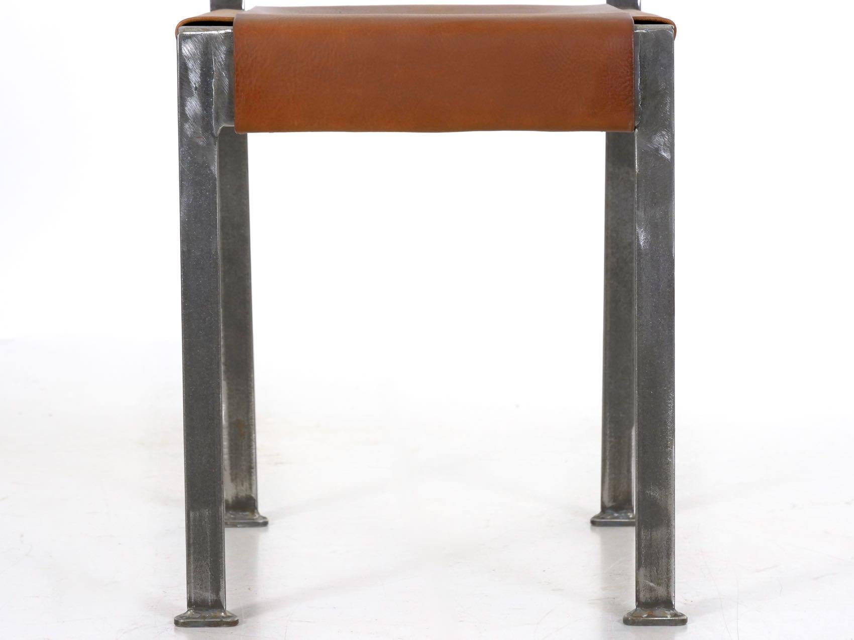 Industrial Welded Steel and Leather Accent Side Chair 3