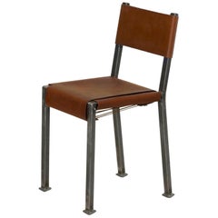 Used Industrial Welded Steel and Leather Accent Side Chair