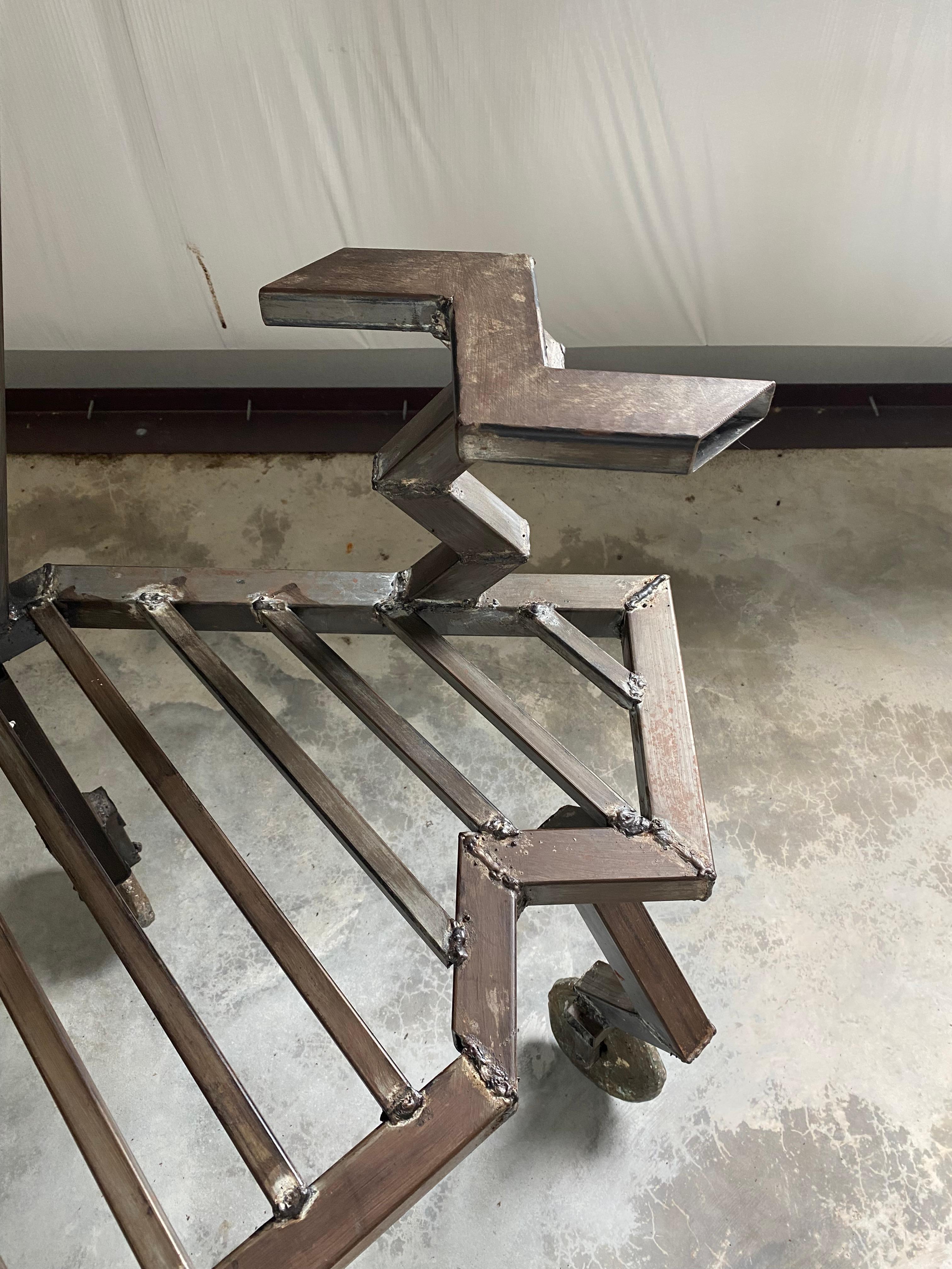 Industrial Welded Steel Artist-Made Chair on Brass Casters im Angebot 4