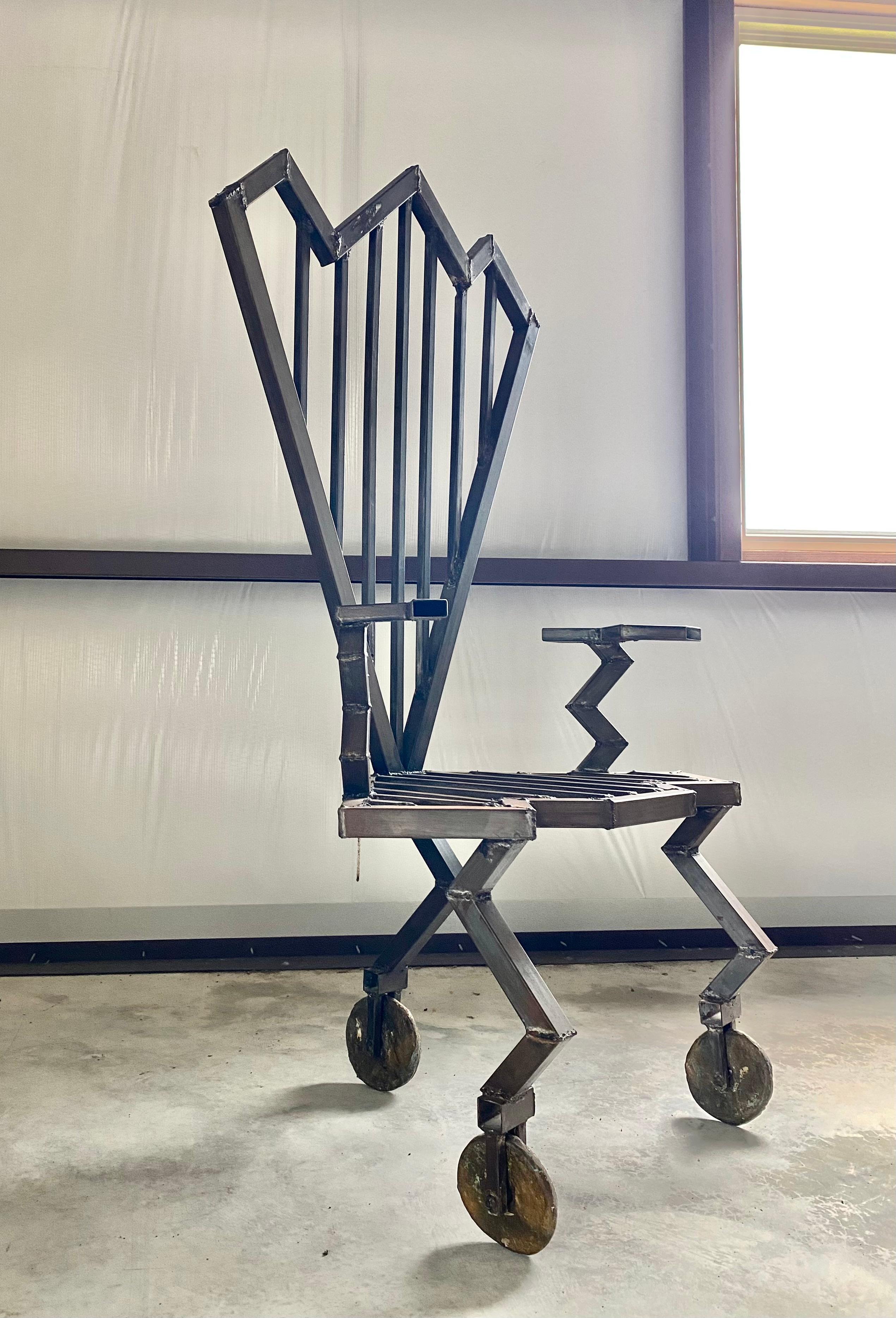 Industrial Welded Steel Artist-Made Chair on Brass Casters im Angebot 5