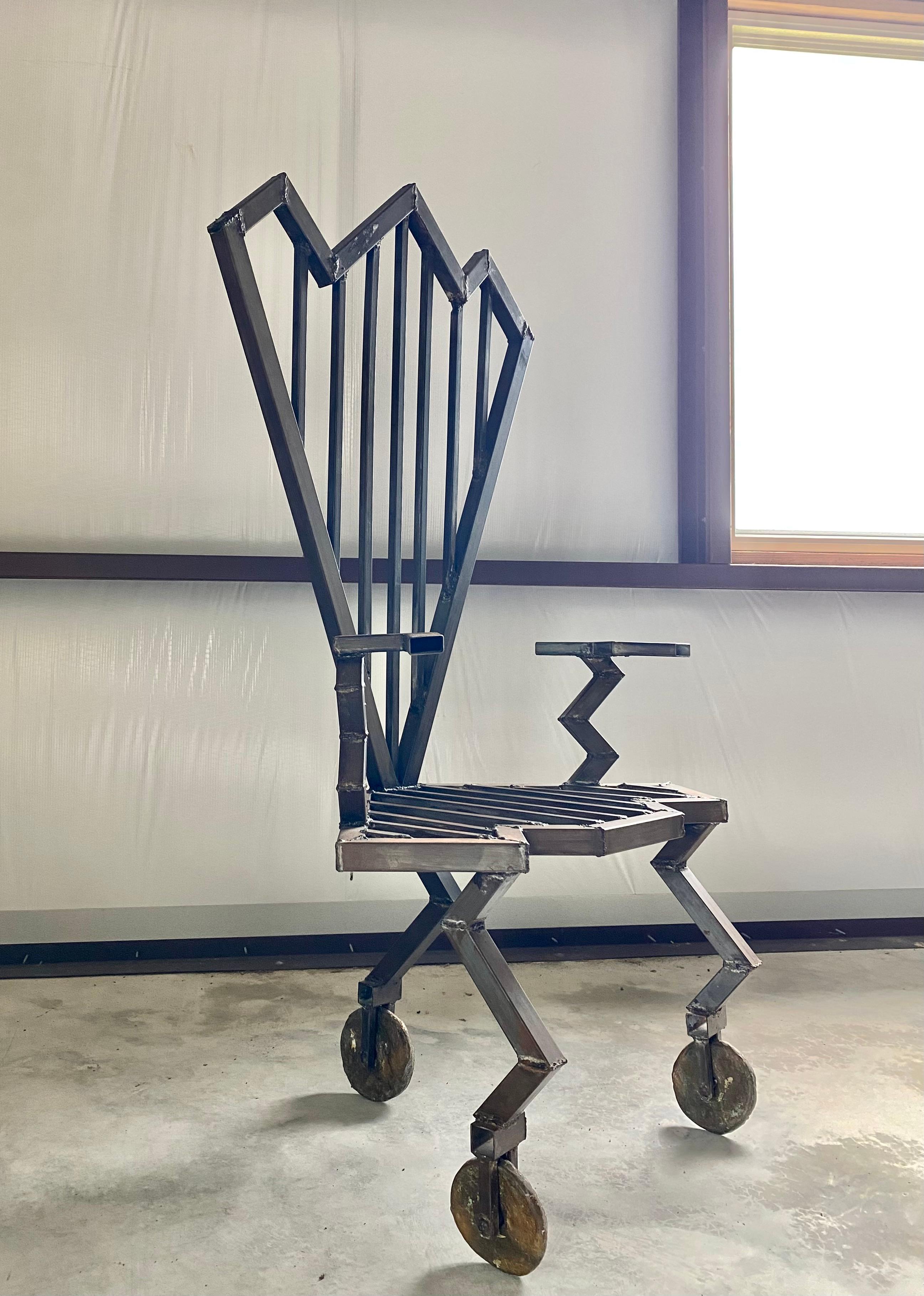 Industrial Welded Steel Artist-Made Chair on Brass Casters im Angebot 6