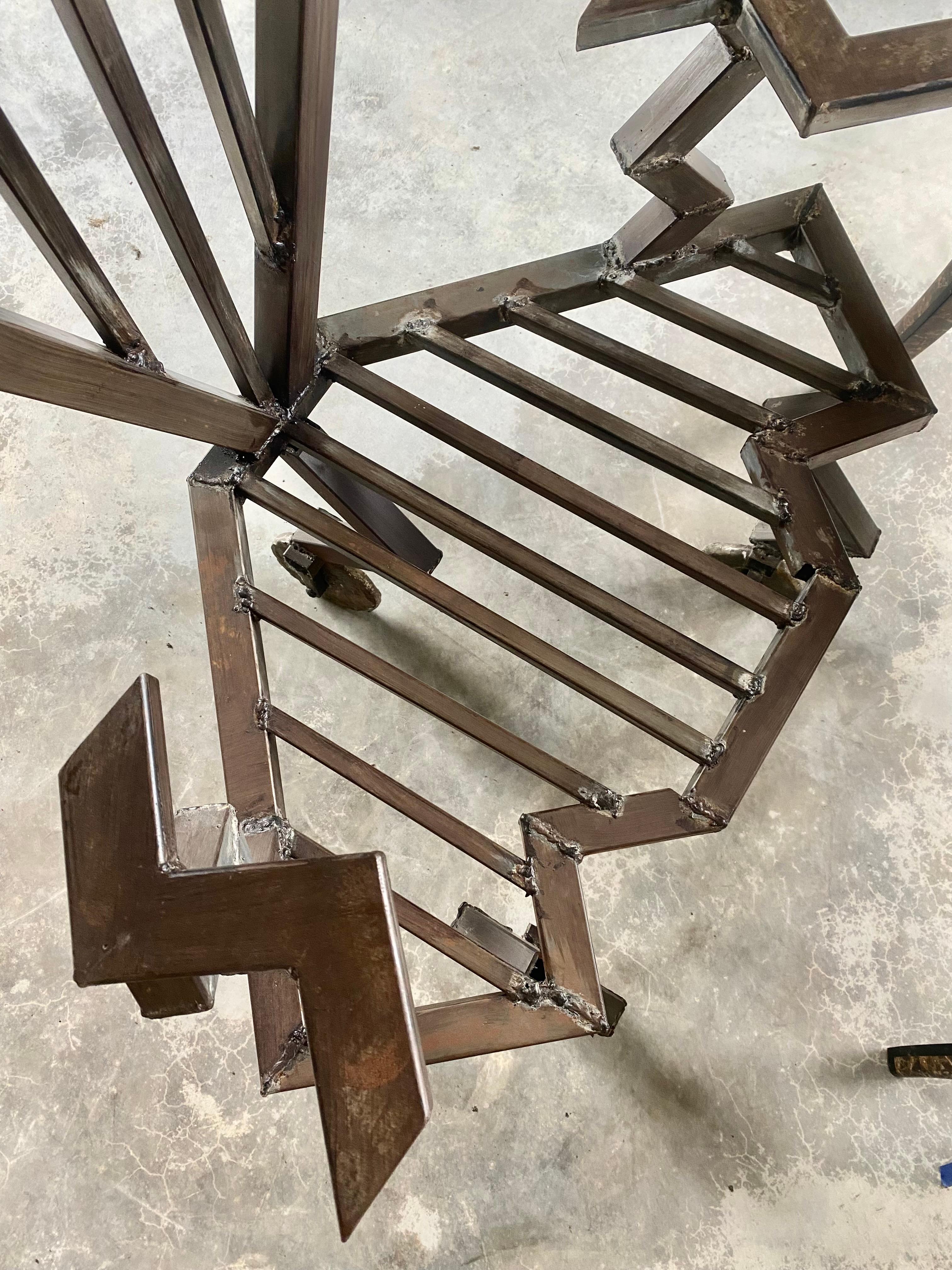 Industrial Welded Steel Artist-Made Chair on Brass Casters im Angebot 9