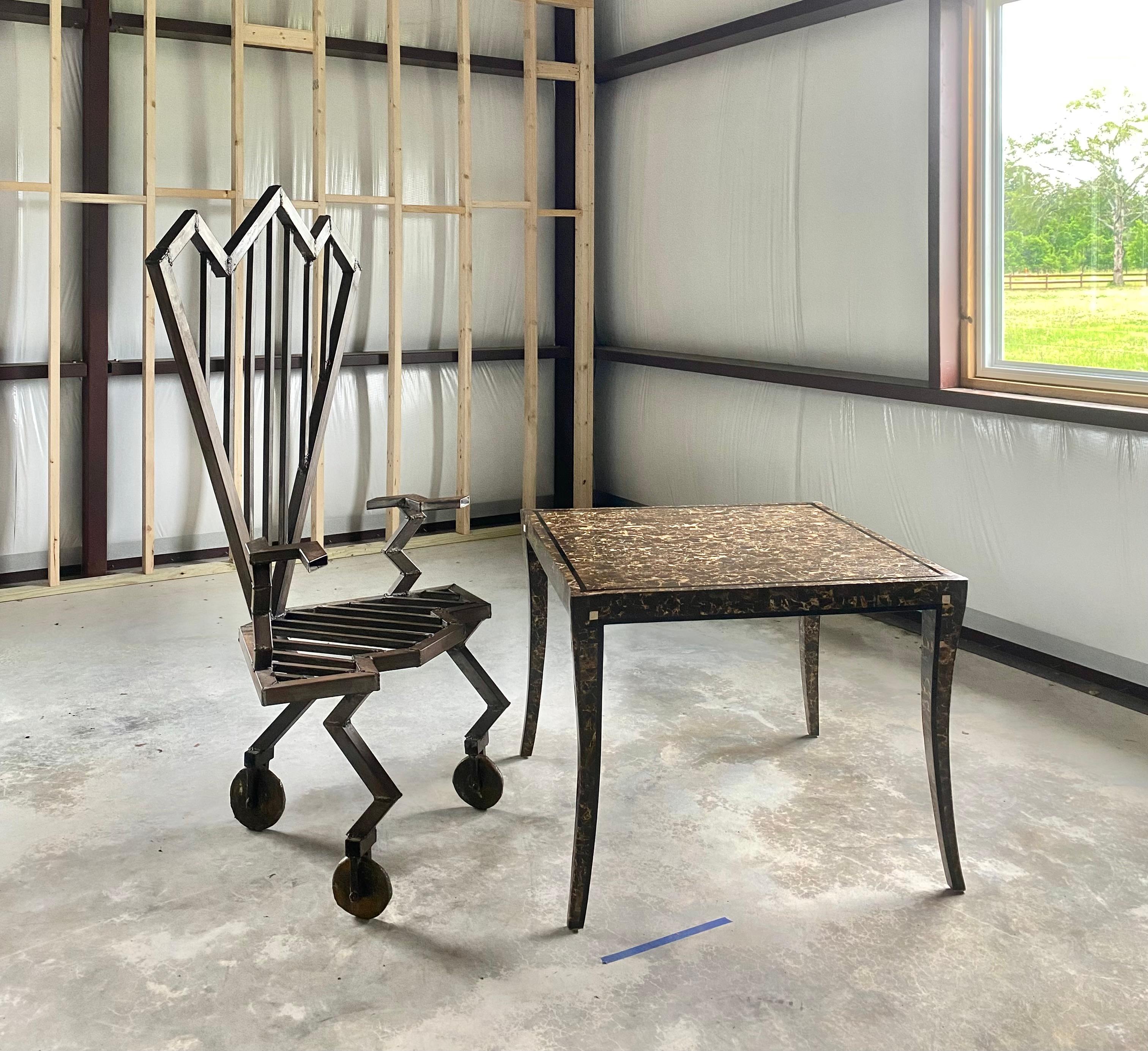 Industrial Welded Steel Artist-Made Chair on Brass Casters im Zustand „Gut“ im Angebot in Round Top, TX