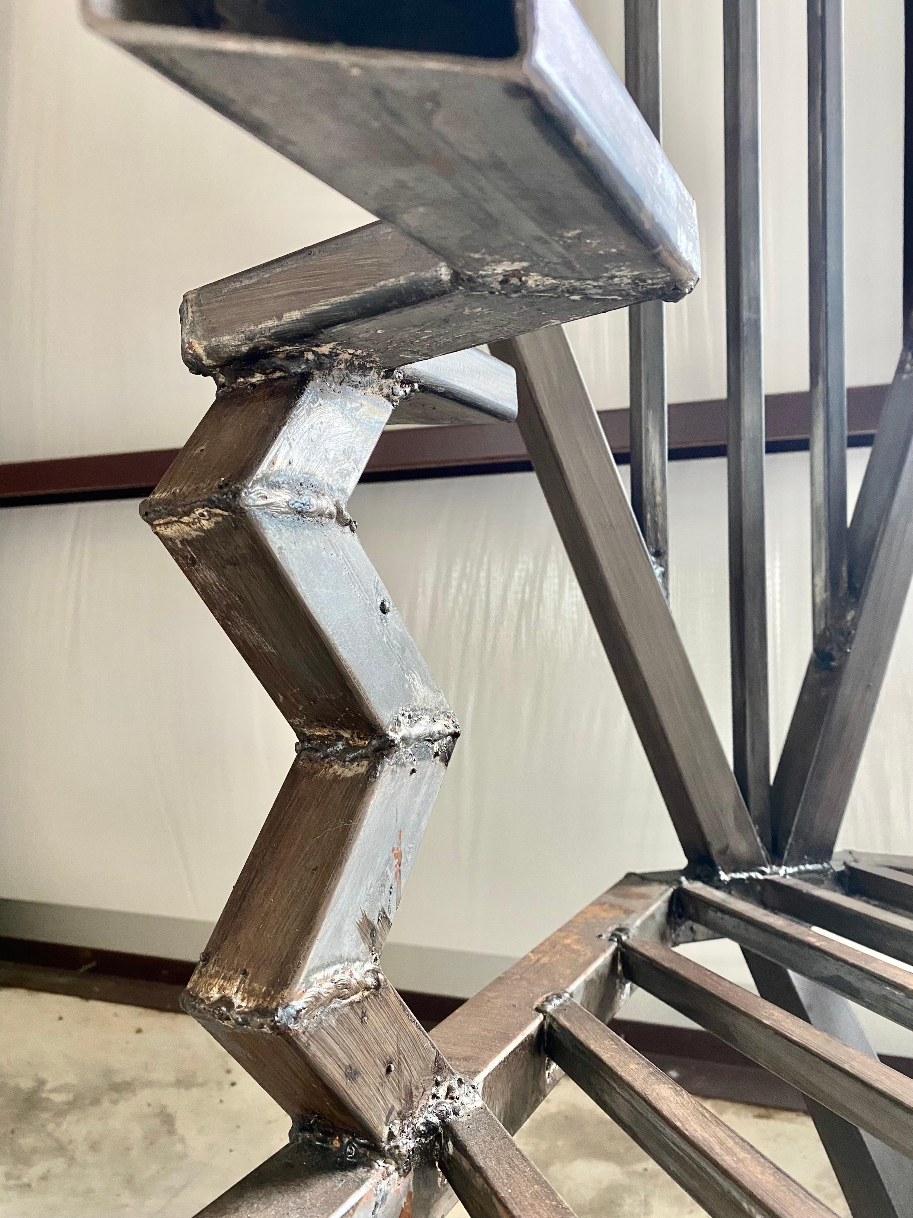 Industrial Welded Steel Artist-Made Chair on Brass Casters im Angebot 1