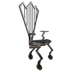 Industrial Welded Steel Artist-Made Chair on Brass Casters Throne One of a Kind