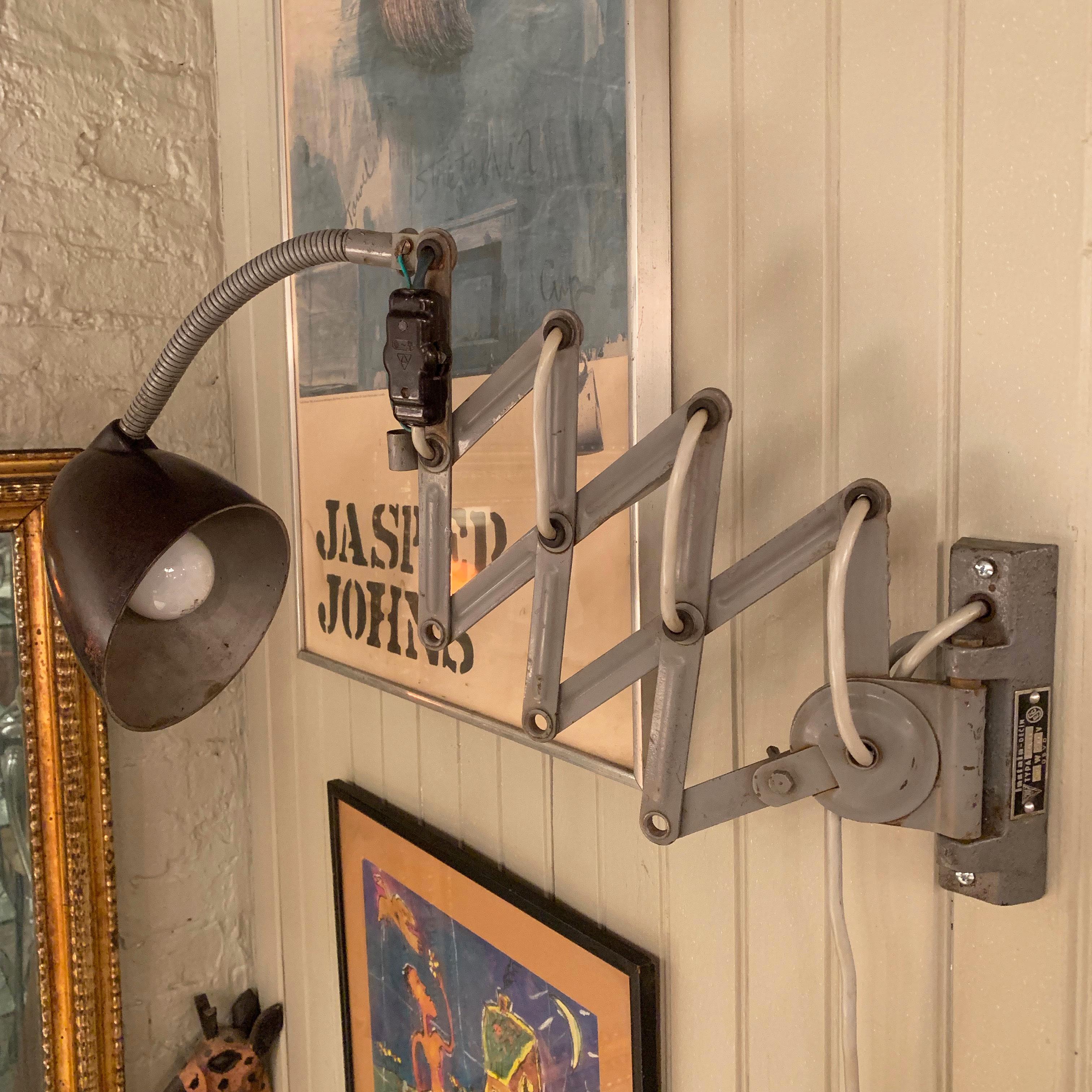 20th Century Industrial West German Scissor Task Lamp Wall Sconce For Sale