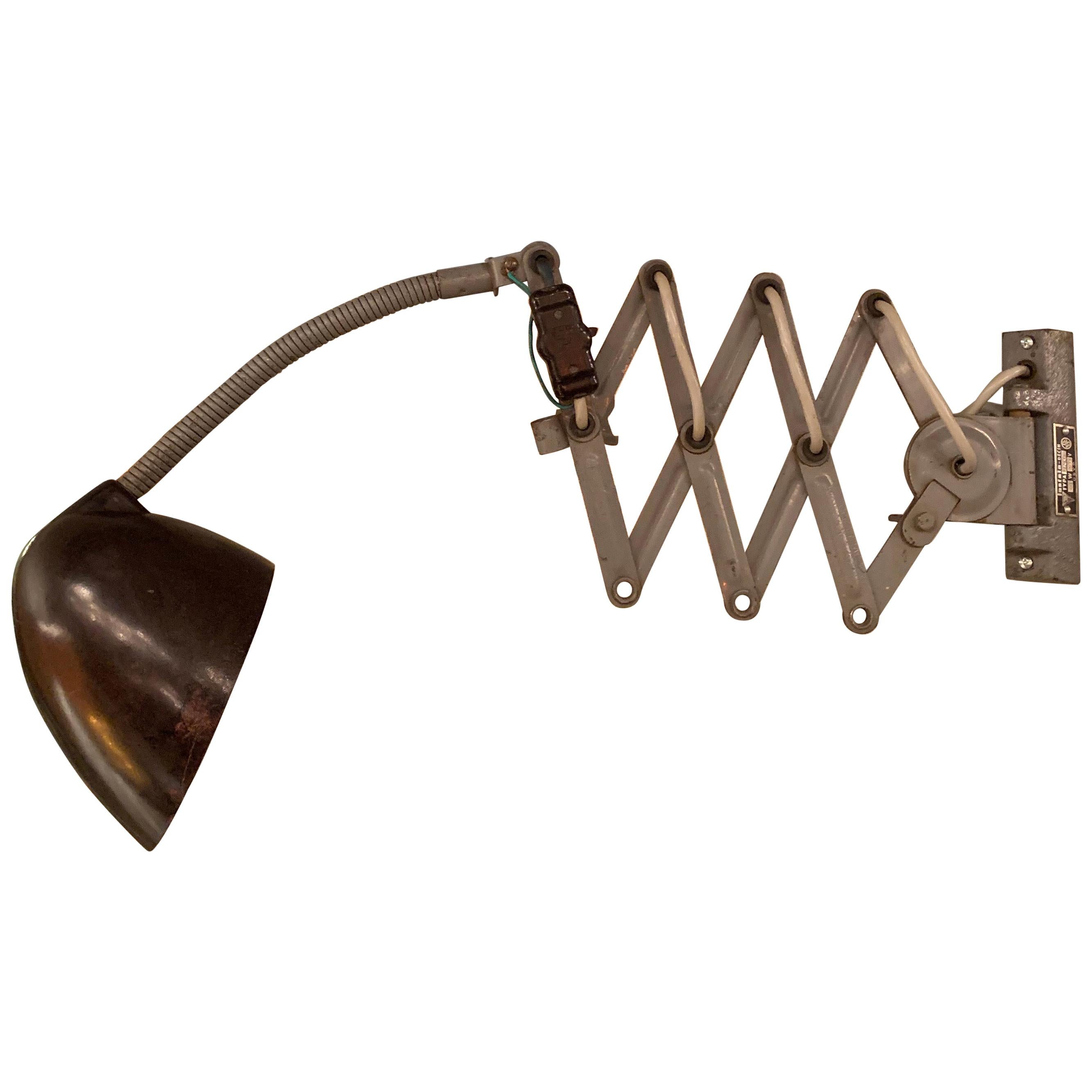 Lampada da parete a forbice industriale della Germania Occidentale