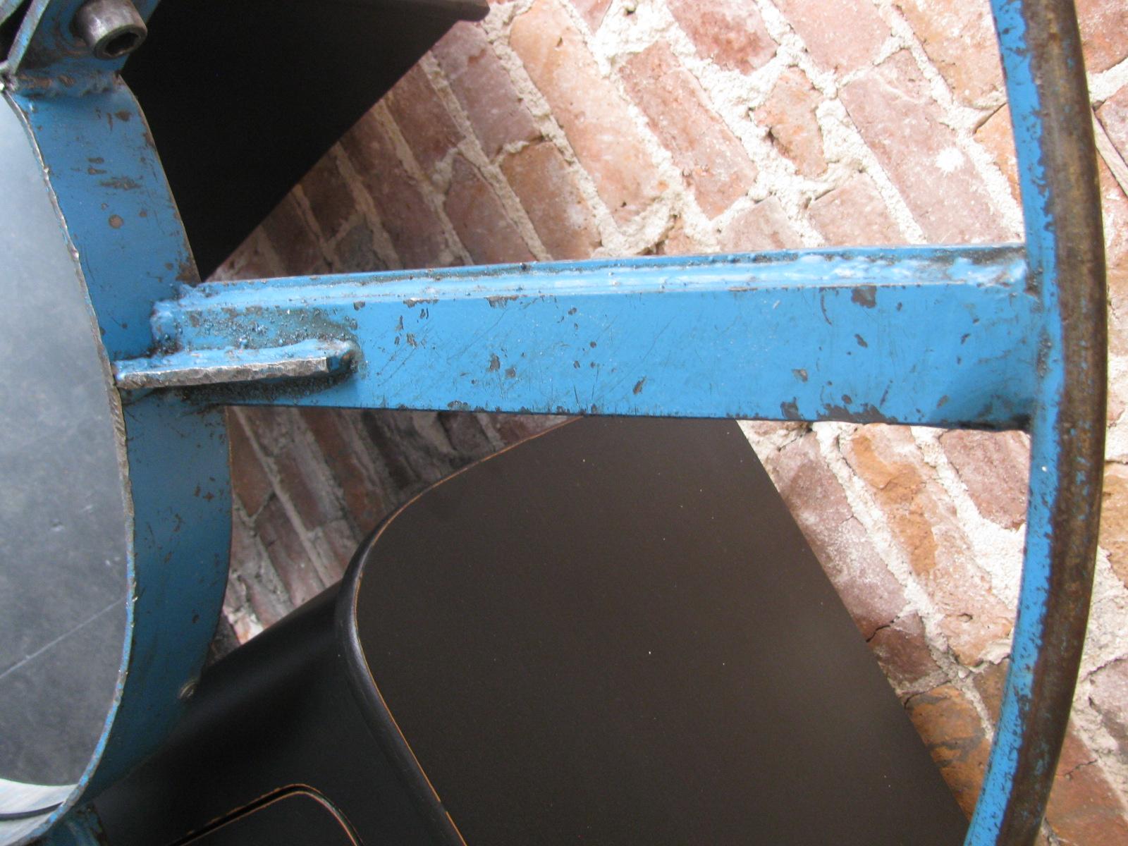 Industrial Wheel Mirror in Blue Iron In Good Condition In Port Jervis, NY