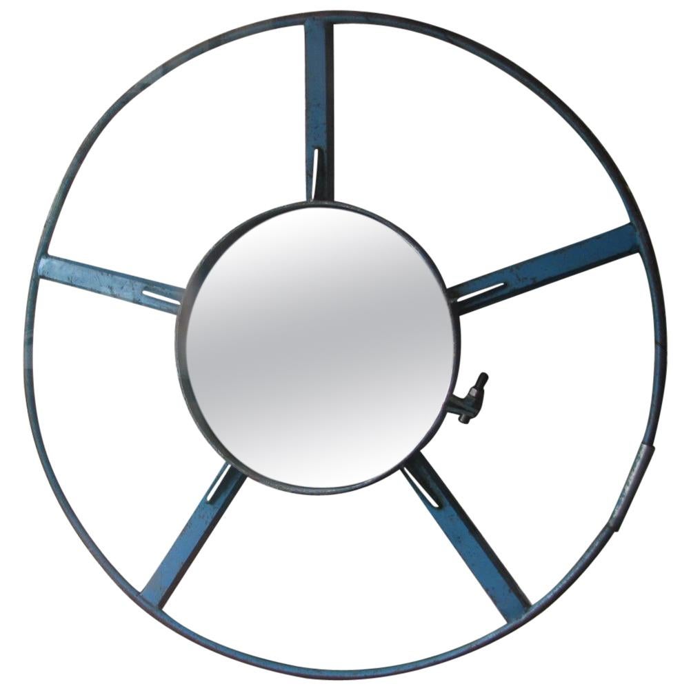 Industrial Wheel Mirror in Blue Iron