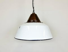 Industrial White Enamel and Cast Iron Pendant Light, 1960s