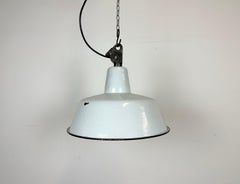 Industrial White Enamel Factory Lamp with Cast Iron Top, 1960s