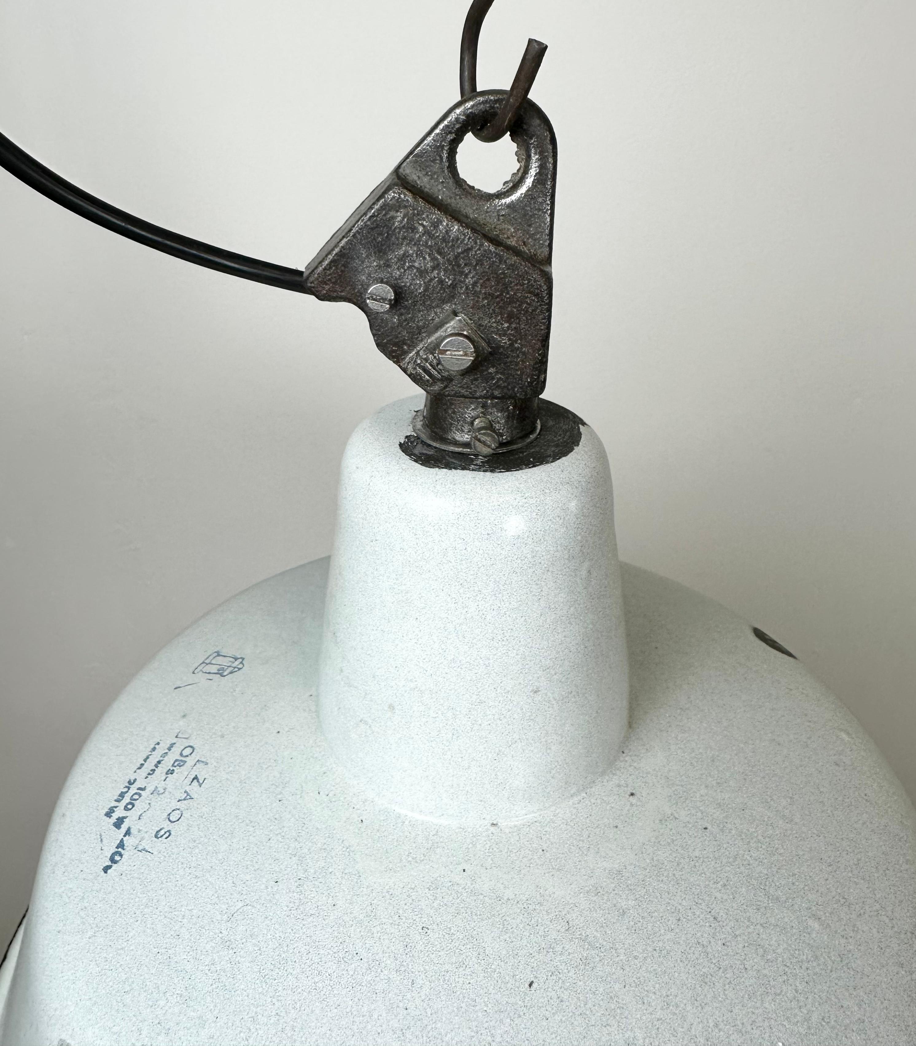 20th Century Industrial White Enamel Factory Lamp with Cast Iron Top, 1960s For Sale