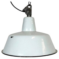 Vintage Industrial White Enamel Factory Lamp with Cast Iron Top, 1960s