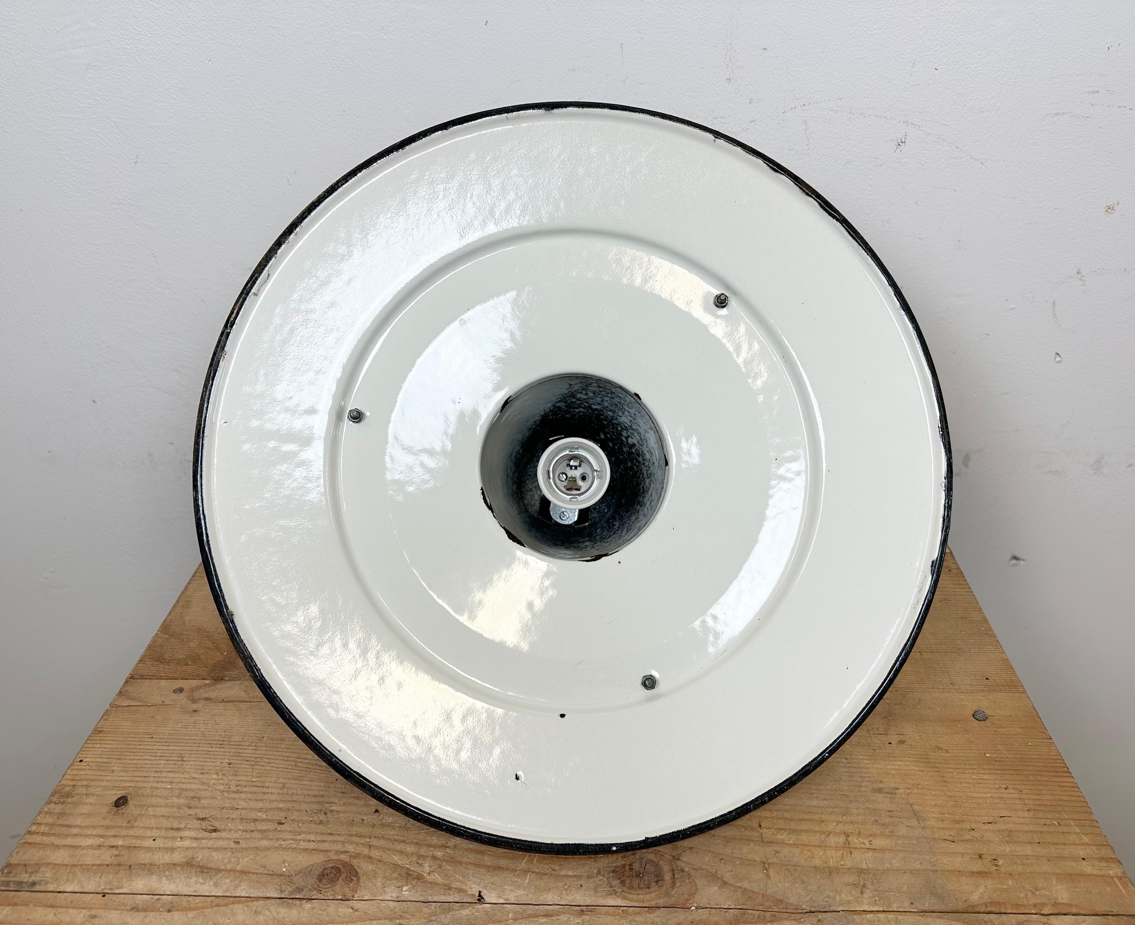 Industrial White Enamel Factory Pendant Lamp, 1960s For Sale 12