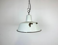 Industrial White Enamel Factory Pendant Lamp, 1960s