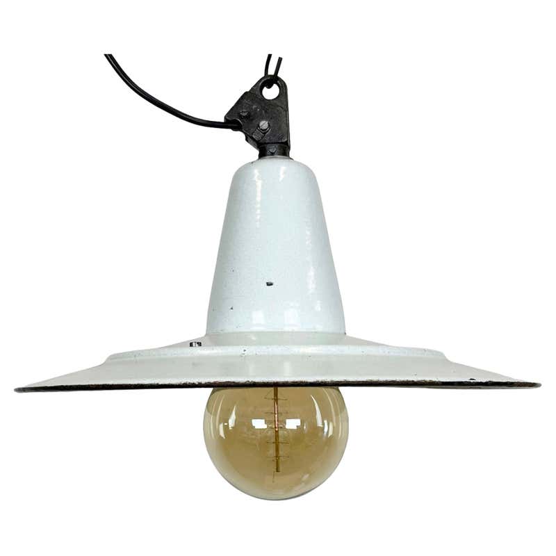 White Enamel Vintage Industrial Factory Pendant Hanging Lights For Sale ...