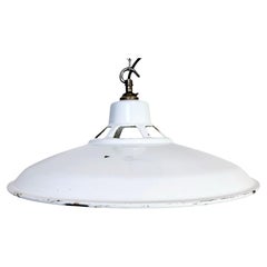 Industrial White Enamel Factory Pendant Lamp, 1960s