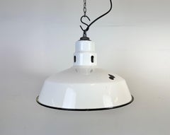 Lampe suspendue d'usine industrielle en émail blanc de Abolite, années 1960