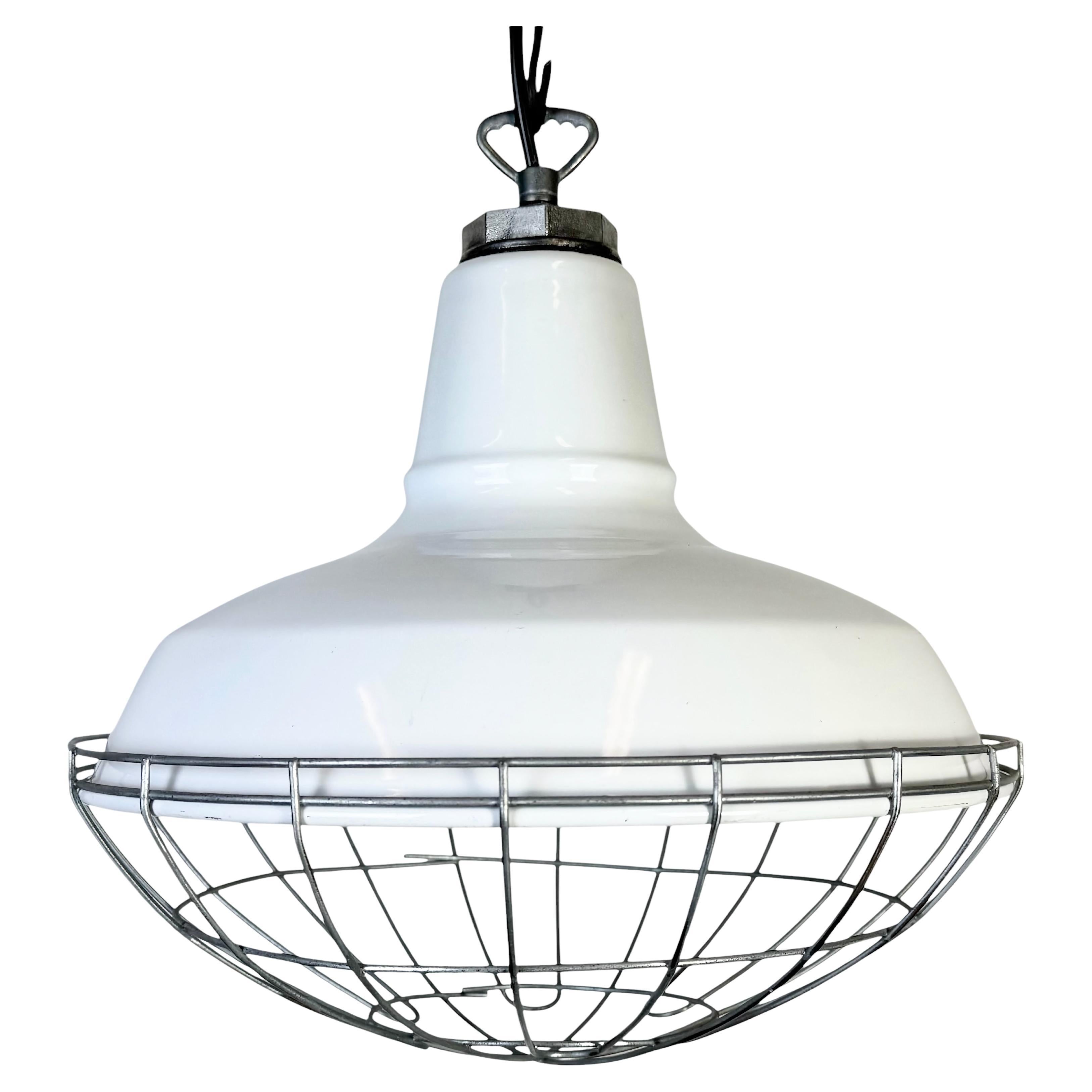 Industrial White Enamel Factory Pendant Lamp from Benjamin USA, 1960s