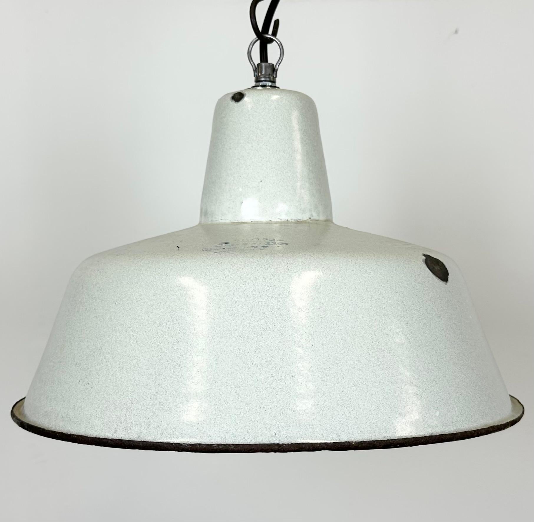 Polish Industrial White Enamel Factory Pendant Lamp from Zaos, 1960s For Sale