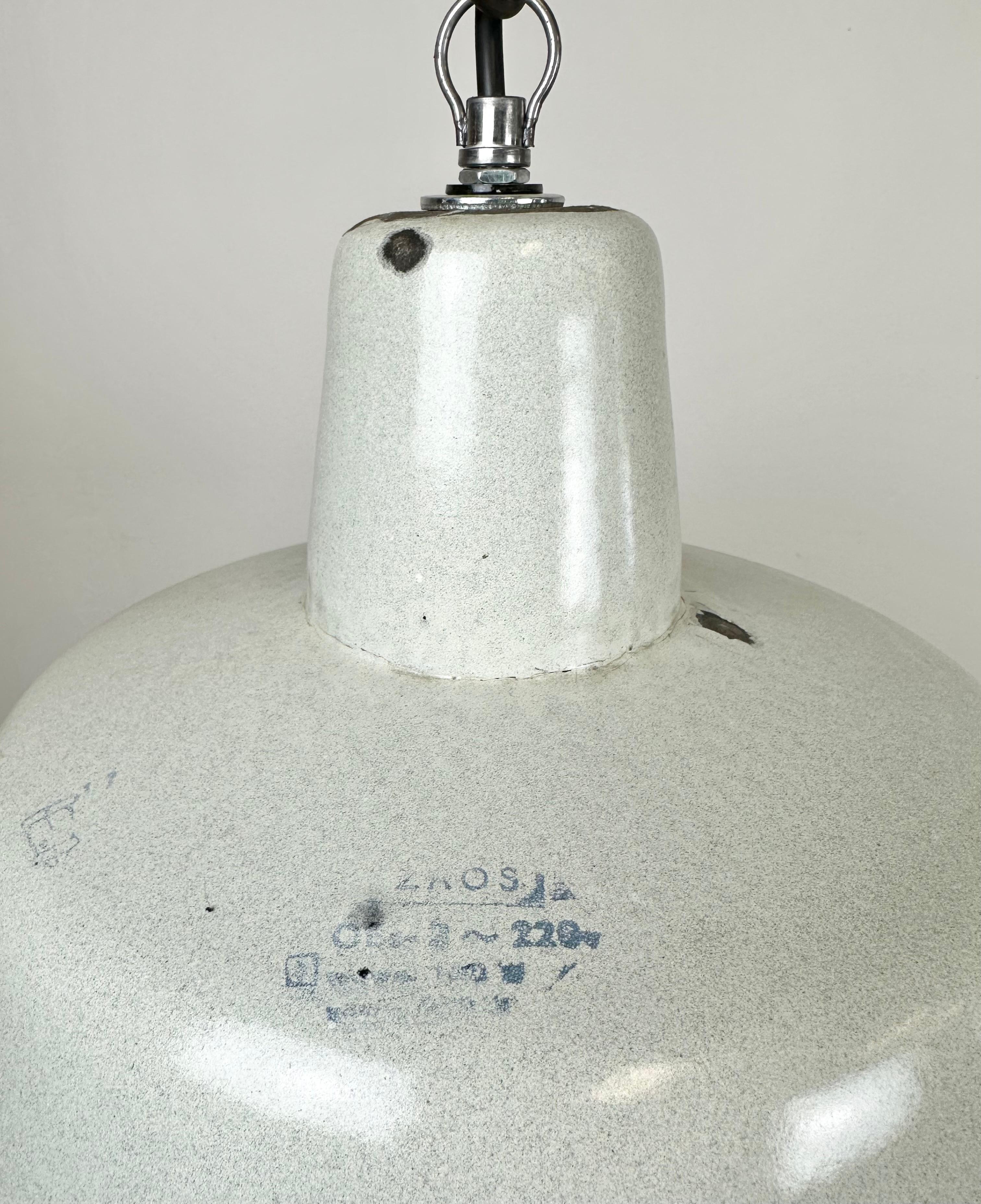 Industrial White Enamel Factory Pendant Lamp from Zaos, 1960s For Sale 3