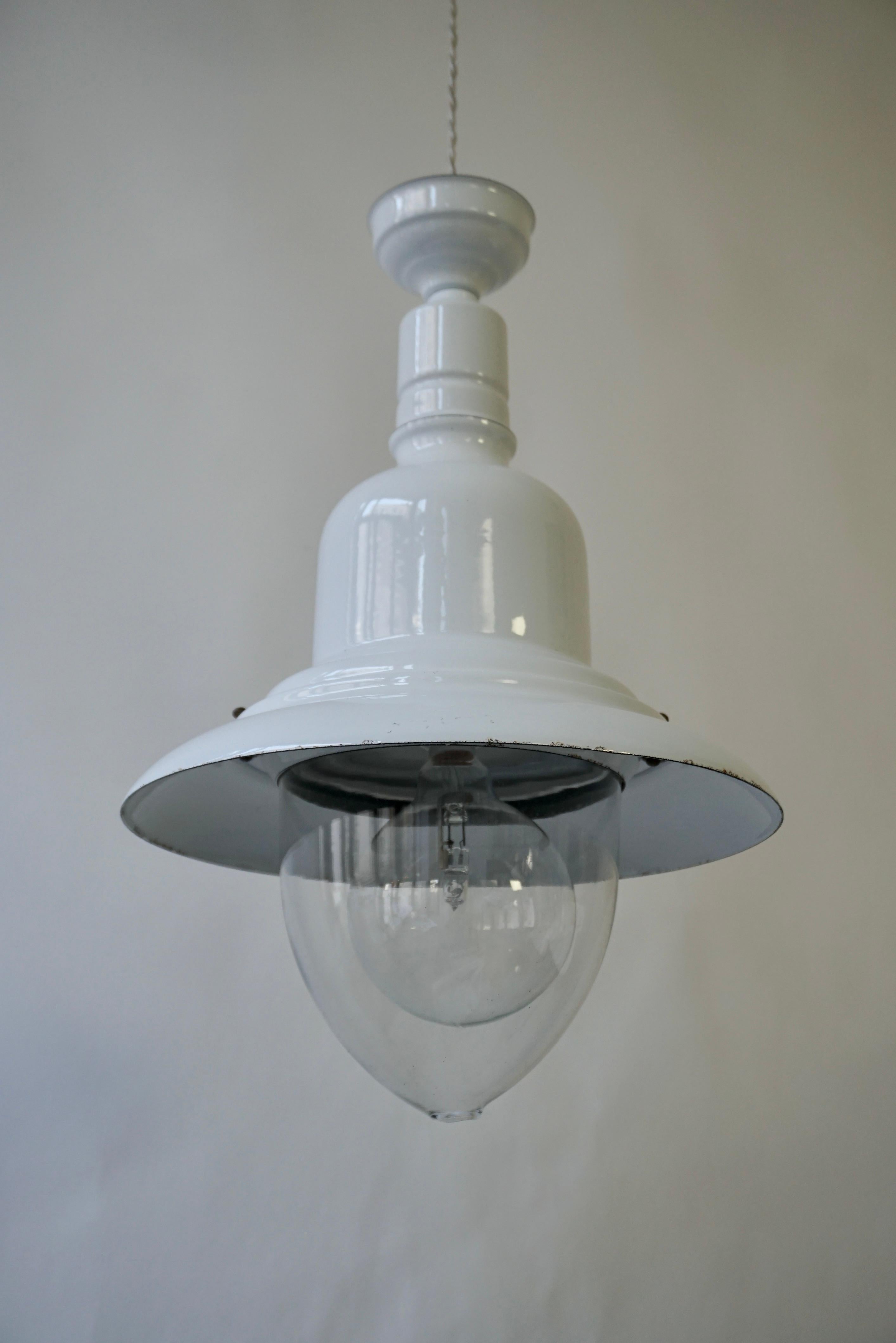 Industrial White Enamel Pendant Lamp, 1960s For Sale 3