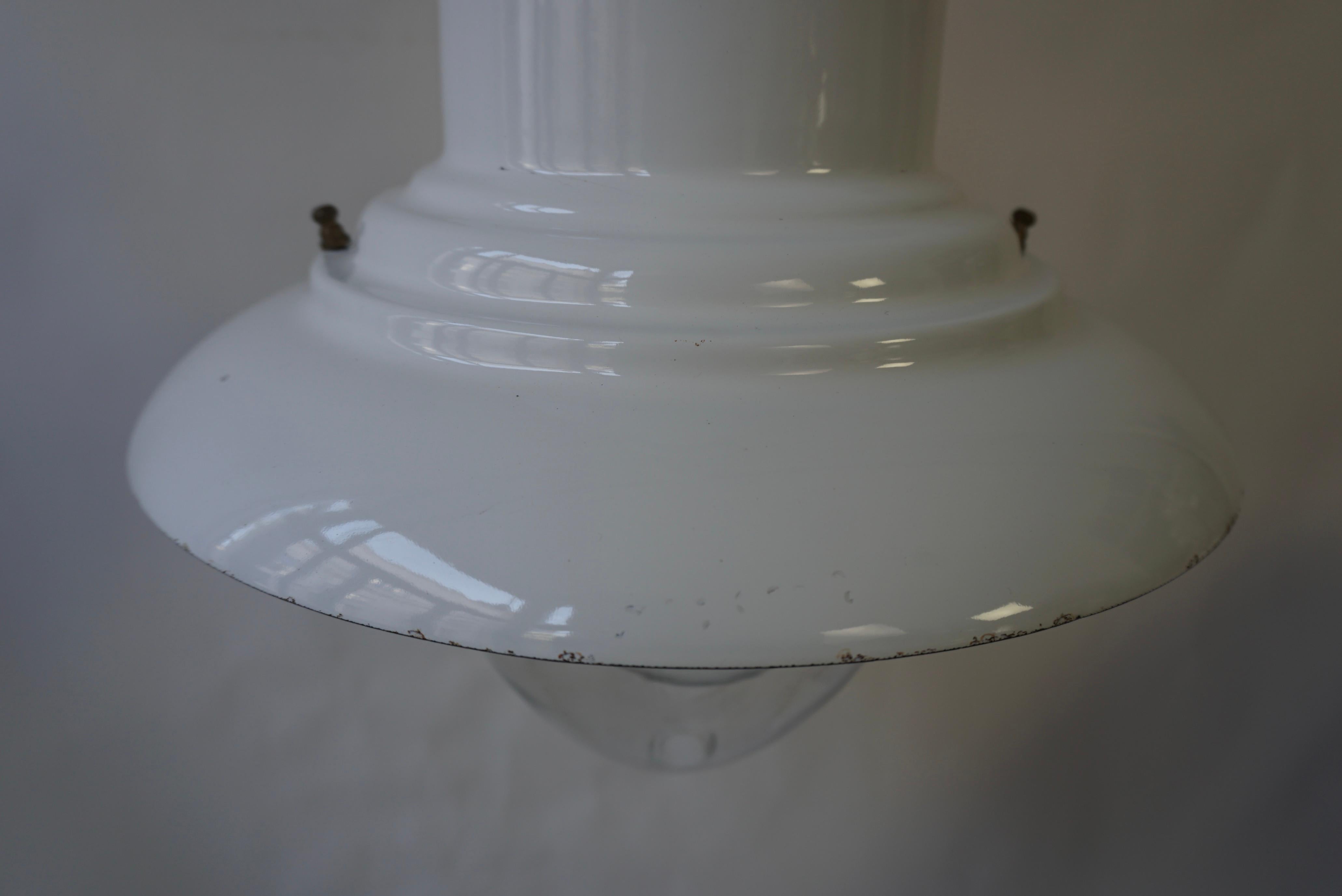 Industrial White Enamel Pendant Lamp, 1960s For Sale 8