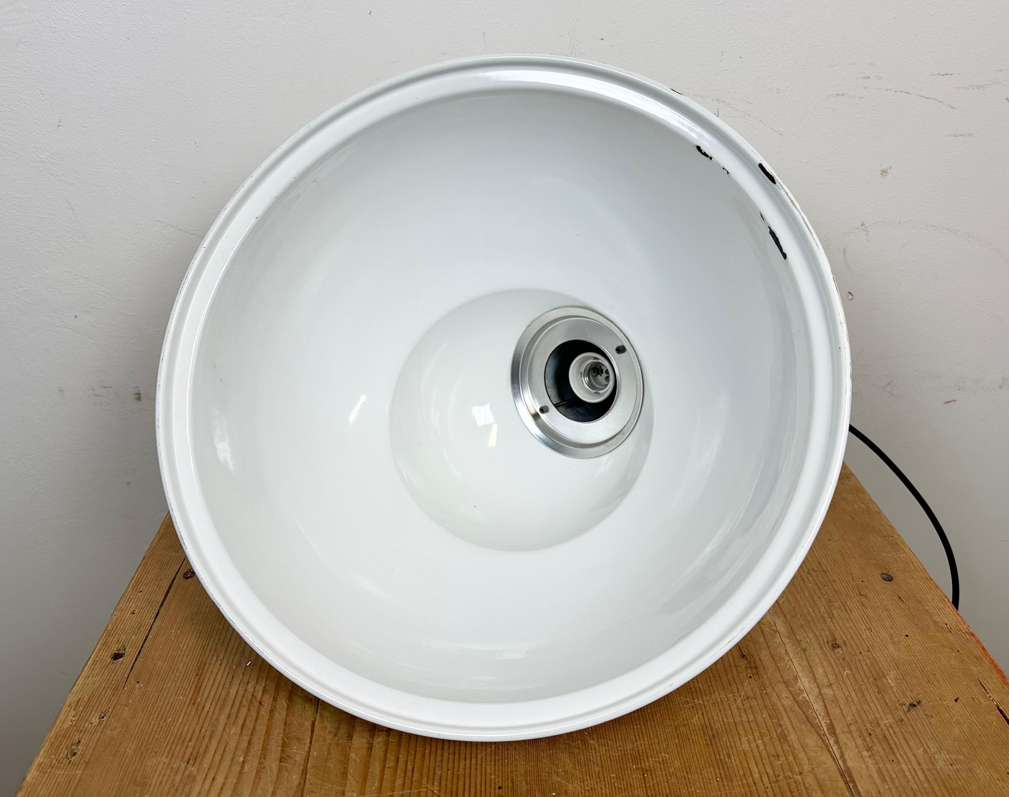 Industrial White Enamel Pendant Lamp, 1960s For Sale 14