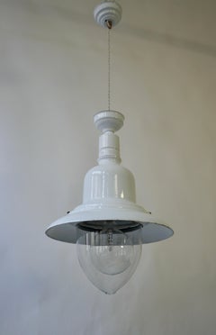 Industrial White Enamel Pendant Lamp, 1960s
